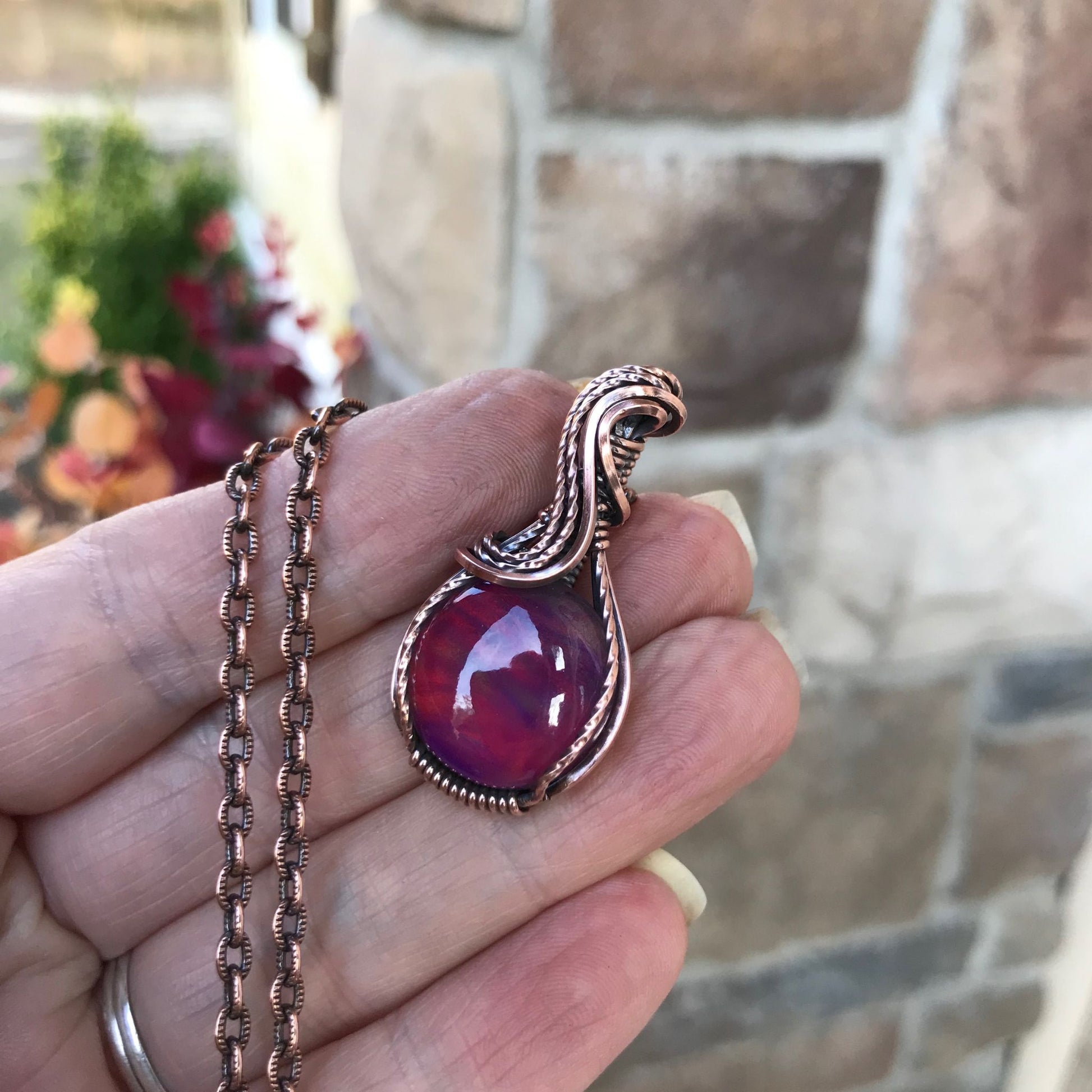 Aurora Opal Red Copper Necklace