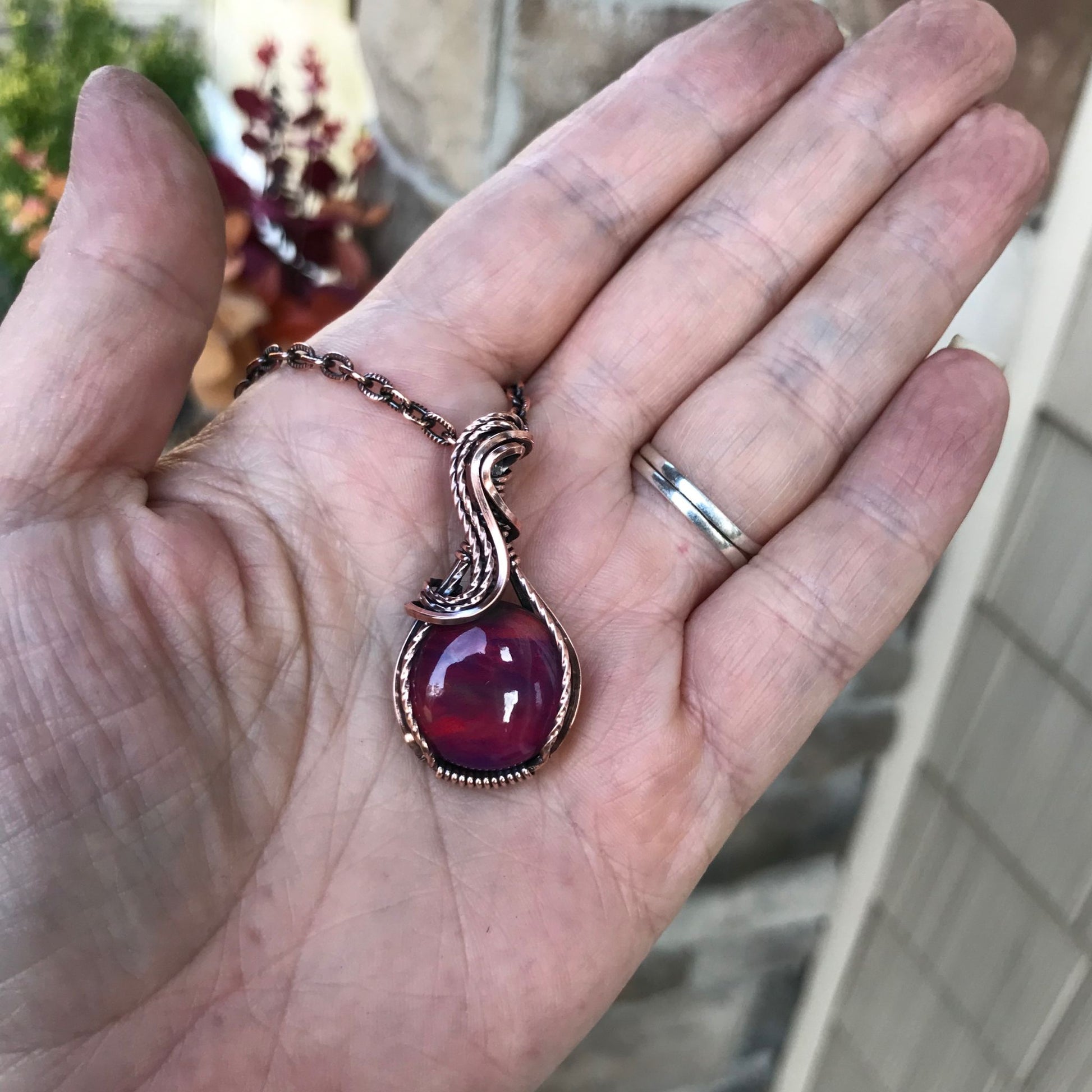 Aurora Opal Red Copper Necklace