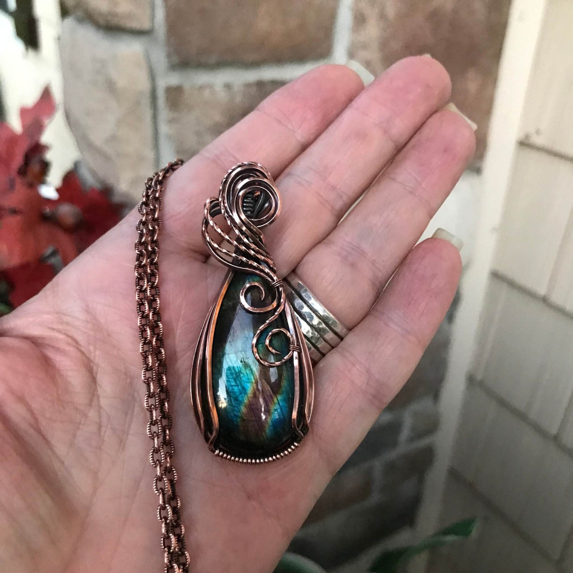 Teal Purple Labradorite Copper Pendant