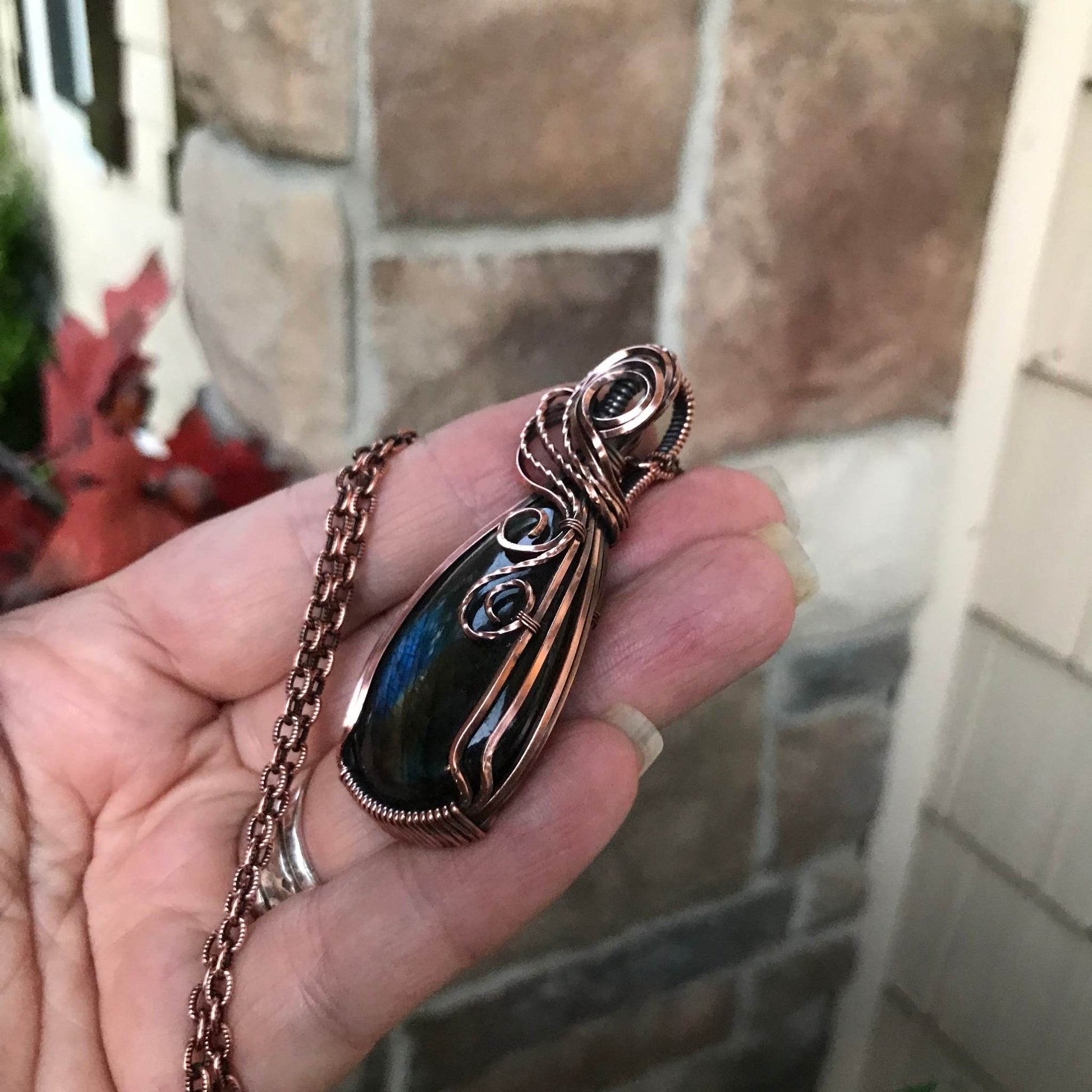 Teal Purple Labradorite Copper Pendant