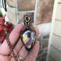 Yellow Pink labradorite with citrine in a woven bail copper pendant by Moonlet Jewelry