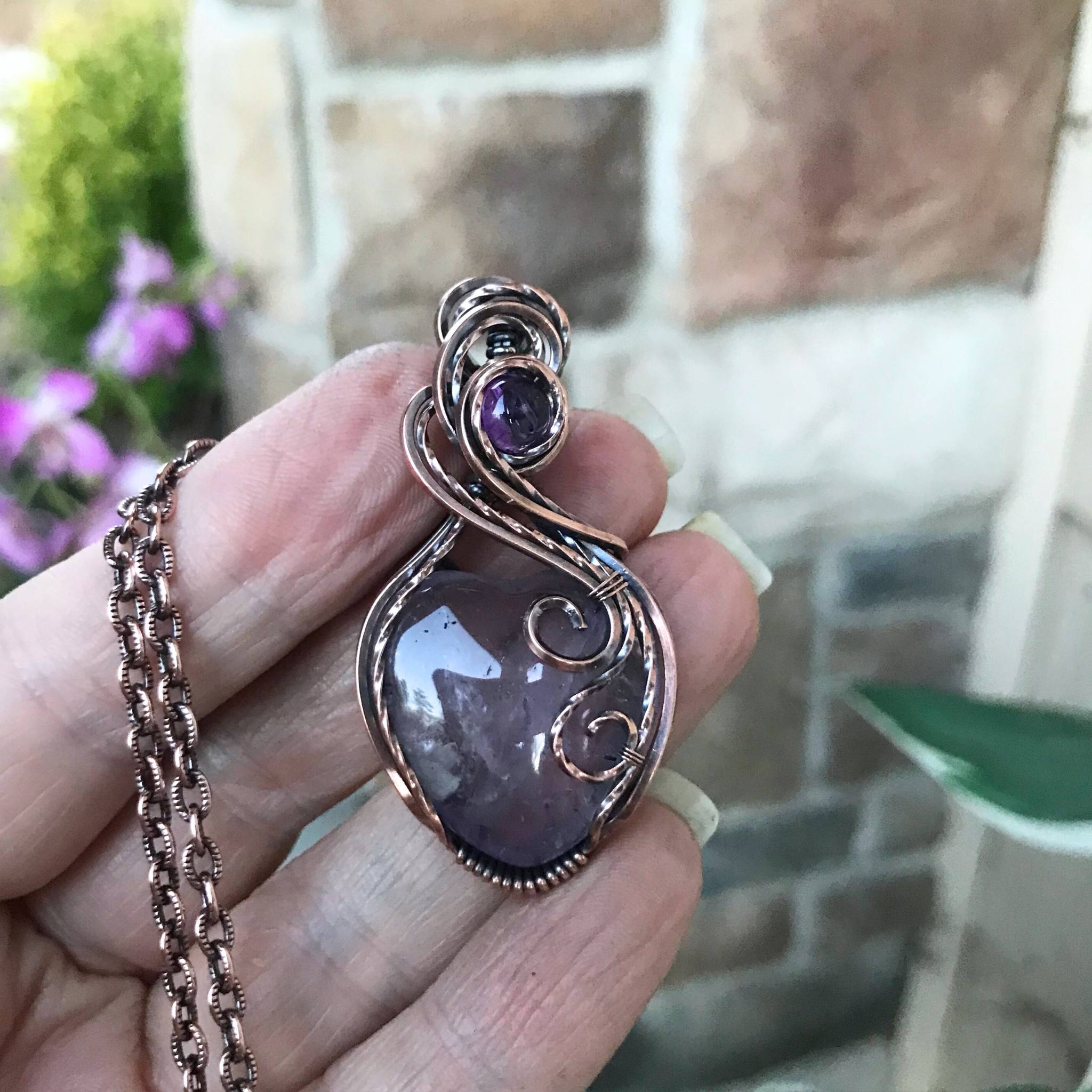 Amethyst Heart with Amethyst Accent Copper Pendant