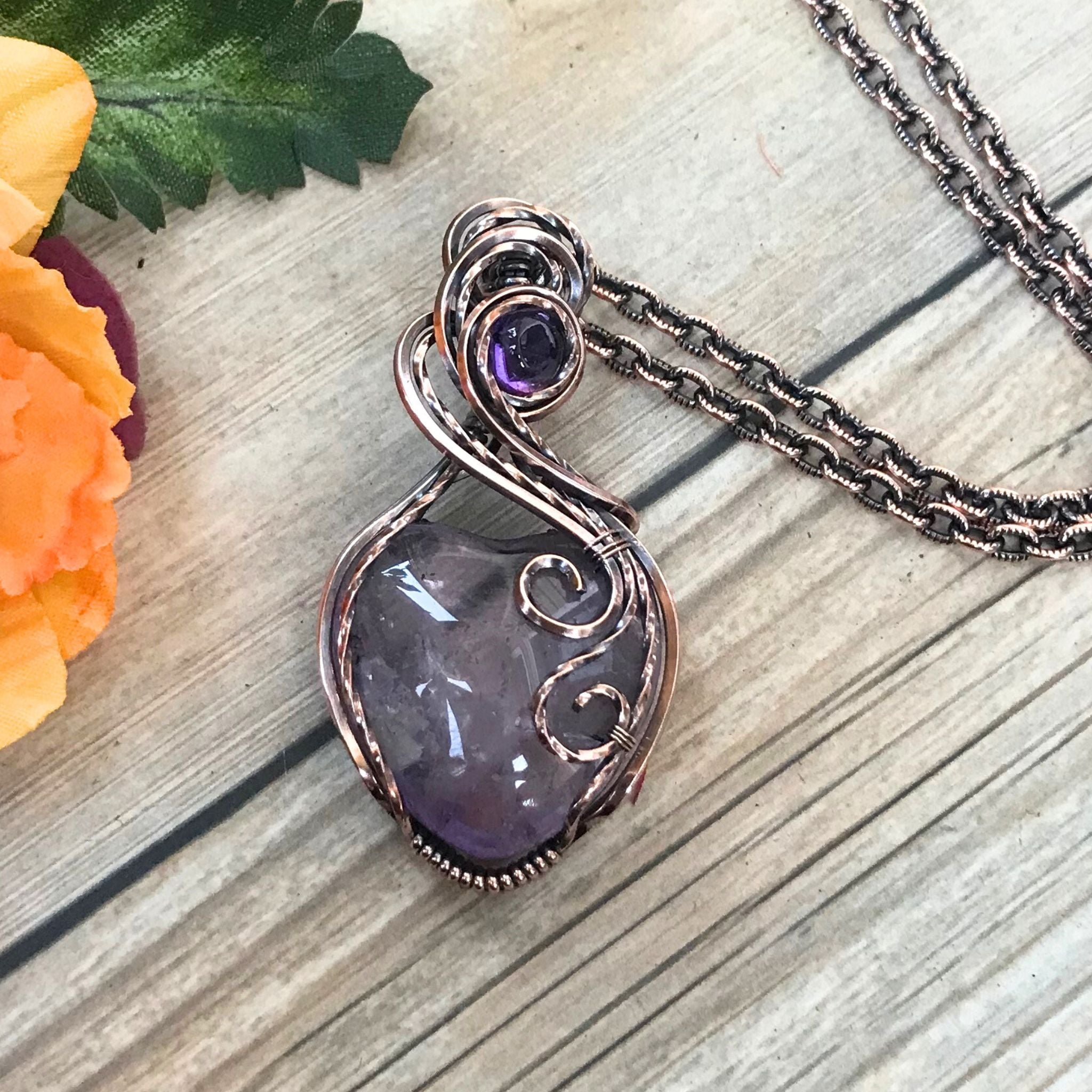 Amethyst Heart with Amethyst Accent Copper Pendant