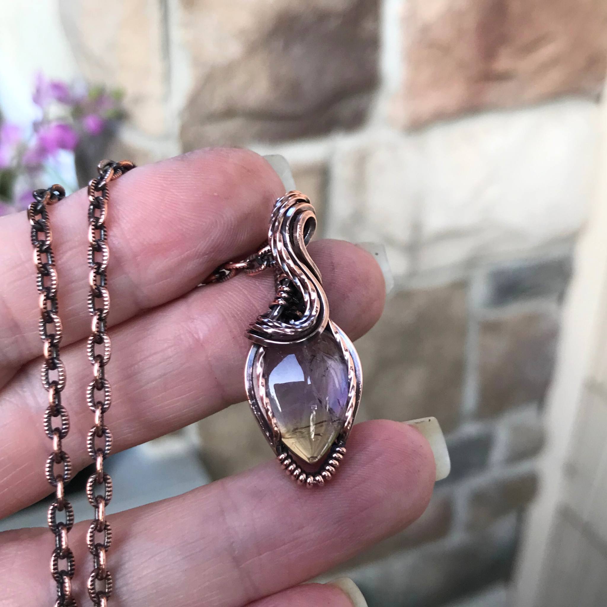 Ametrine Small Teardrop Copper Pendant