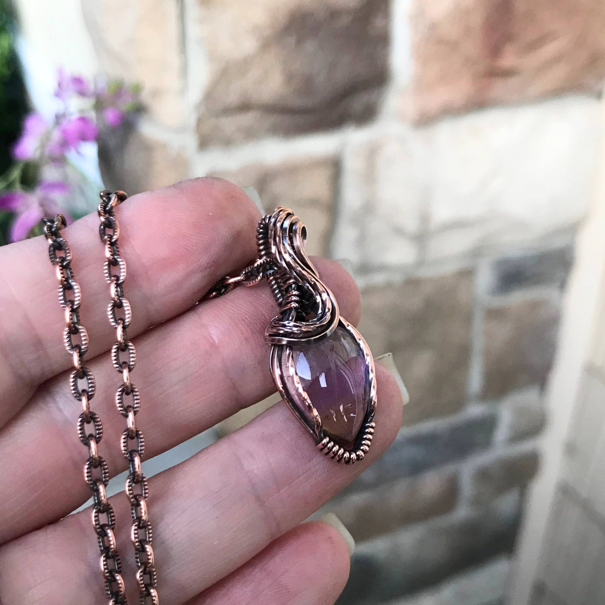 Ametrine Small Teardrop Copper Pendant