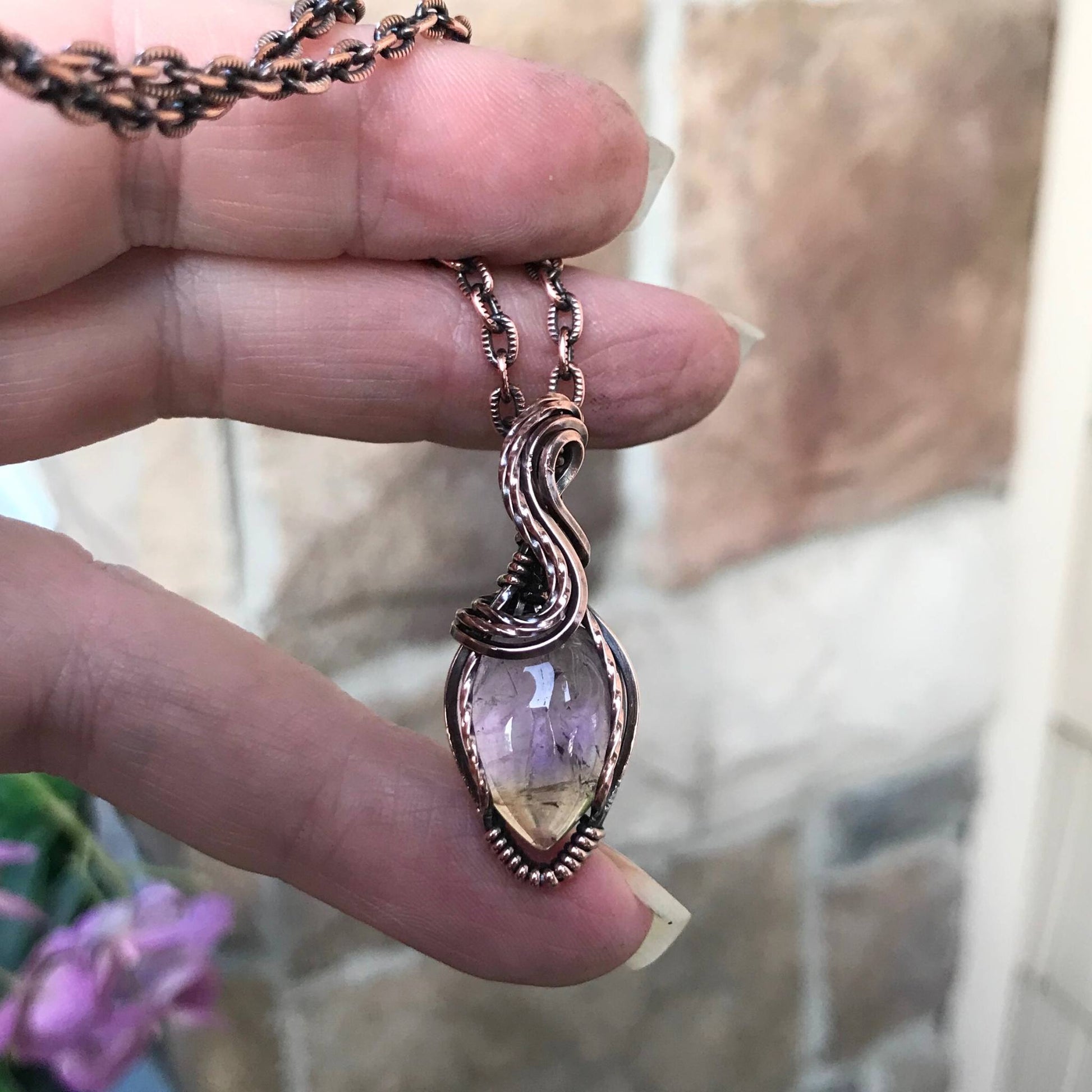 Ametrine Small Teardrop Copper Pendant