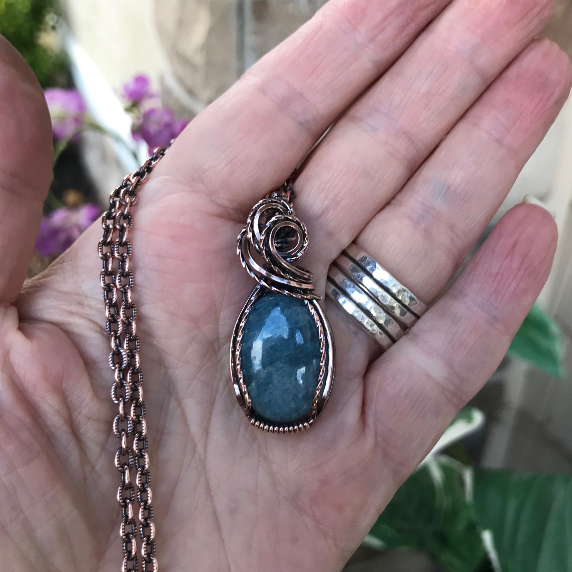 Aquamarine Oval Small Copper Pendant