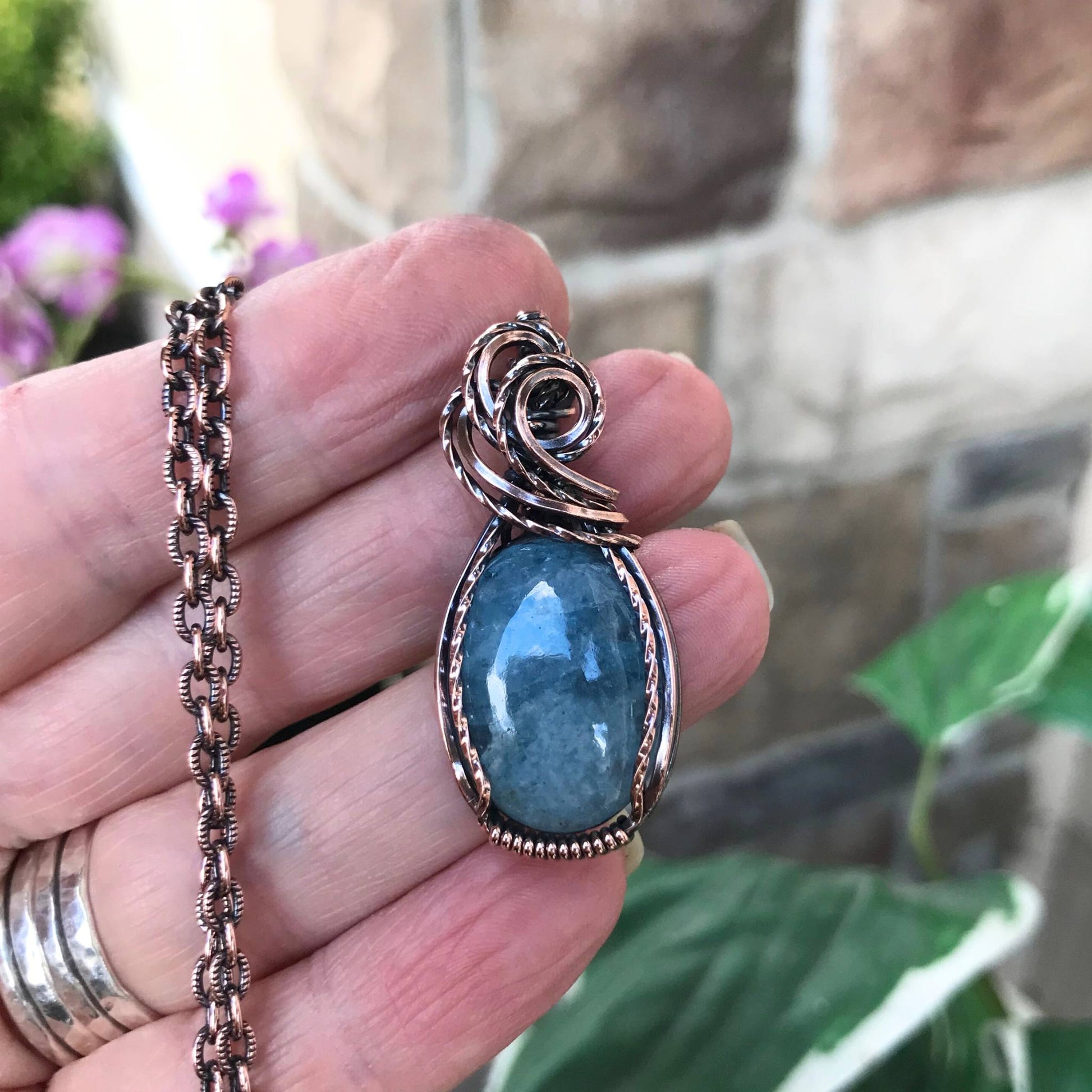 Aquamarine Oval Small Copper Pendant