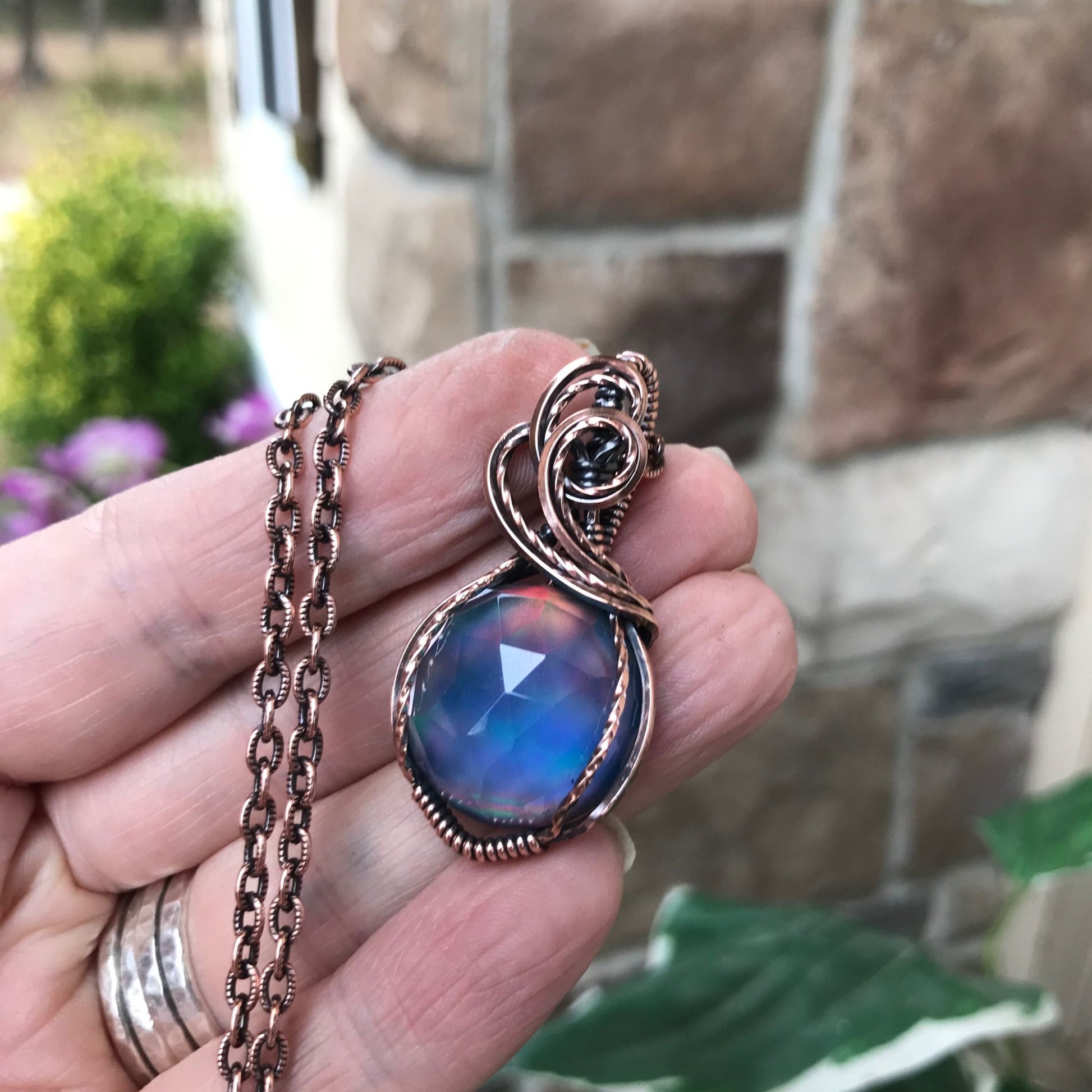 Aurora Opal Blue Green Copper Necklace