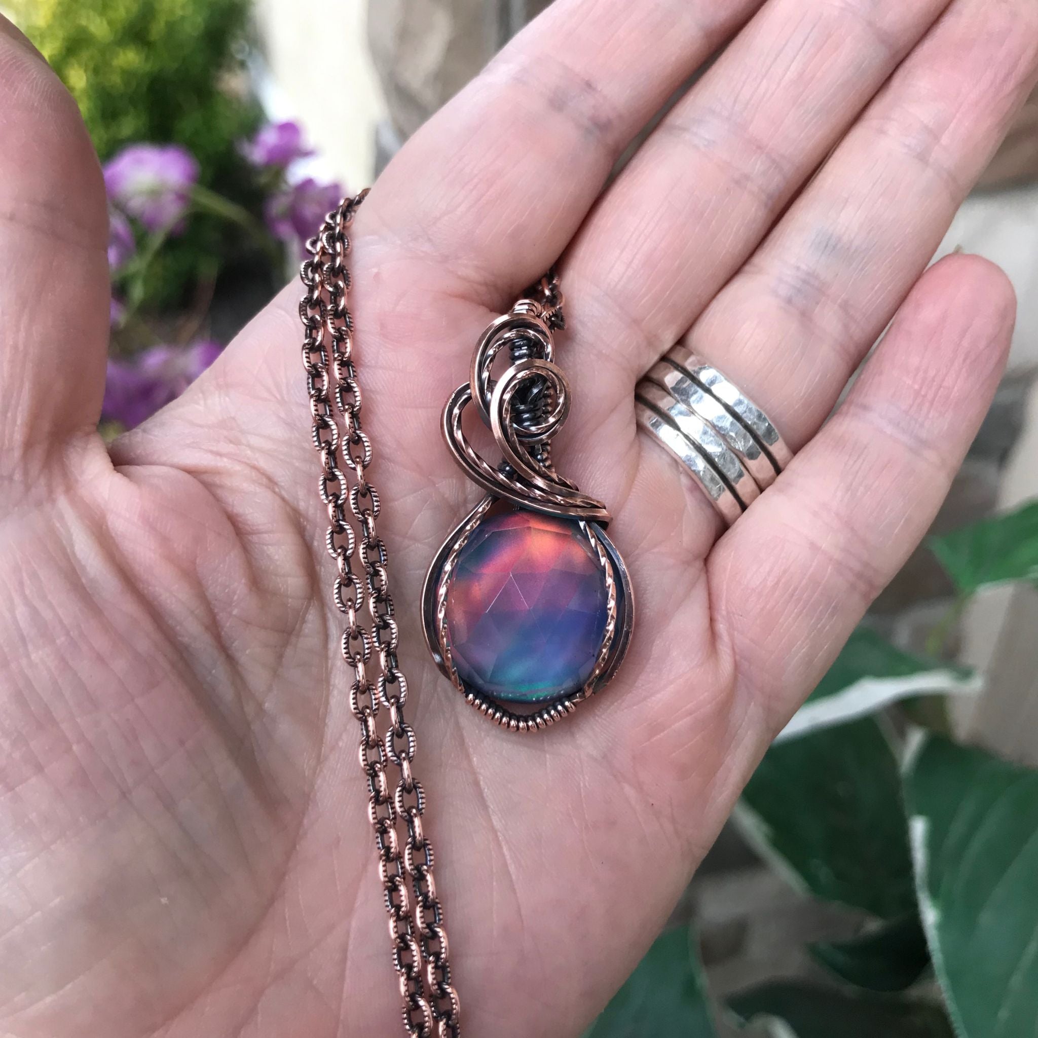 Aurora Opal Blue Green Copper Necklace