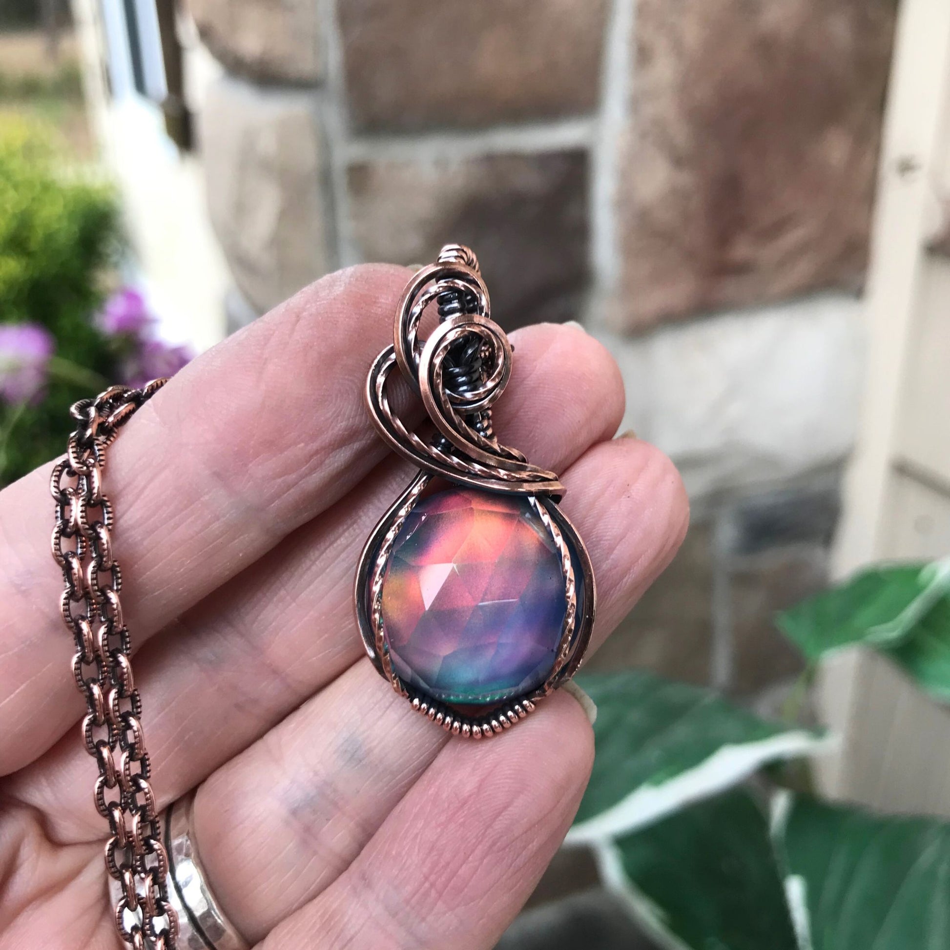 Aurora Opal Blue Green Copper Necklace