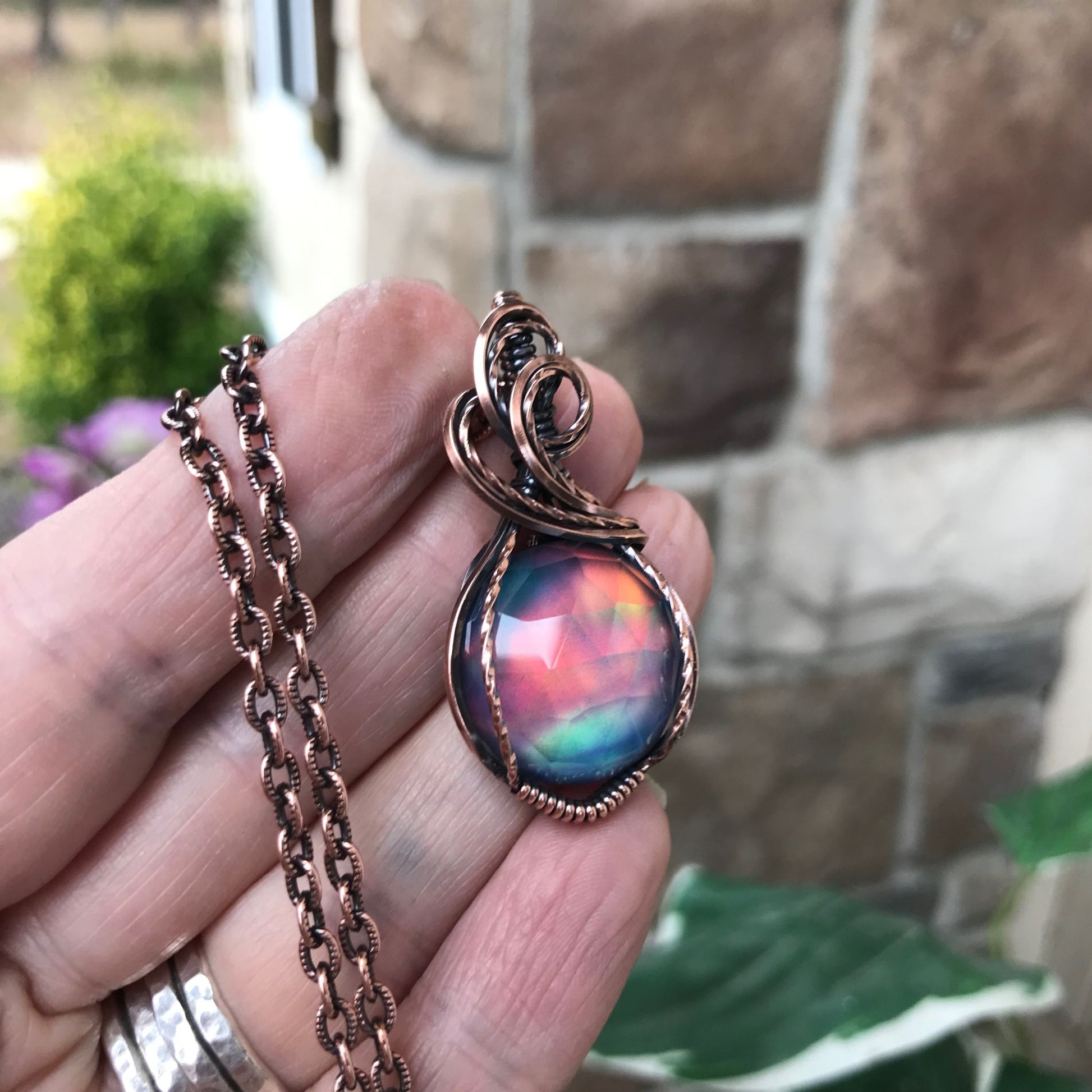 Aurora Opal Blue Green Copper Necklace