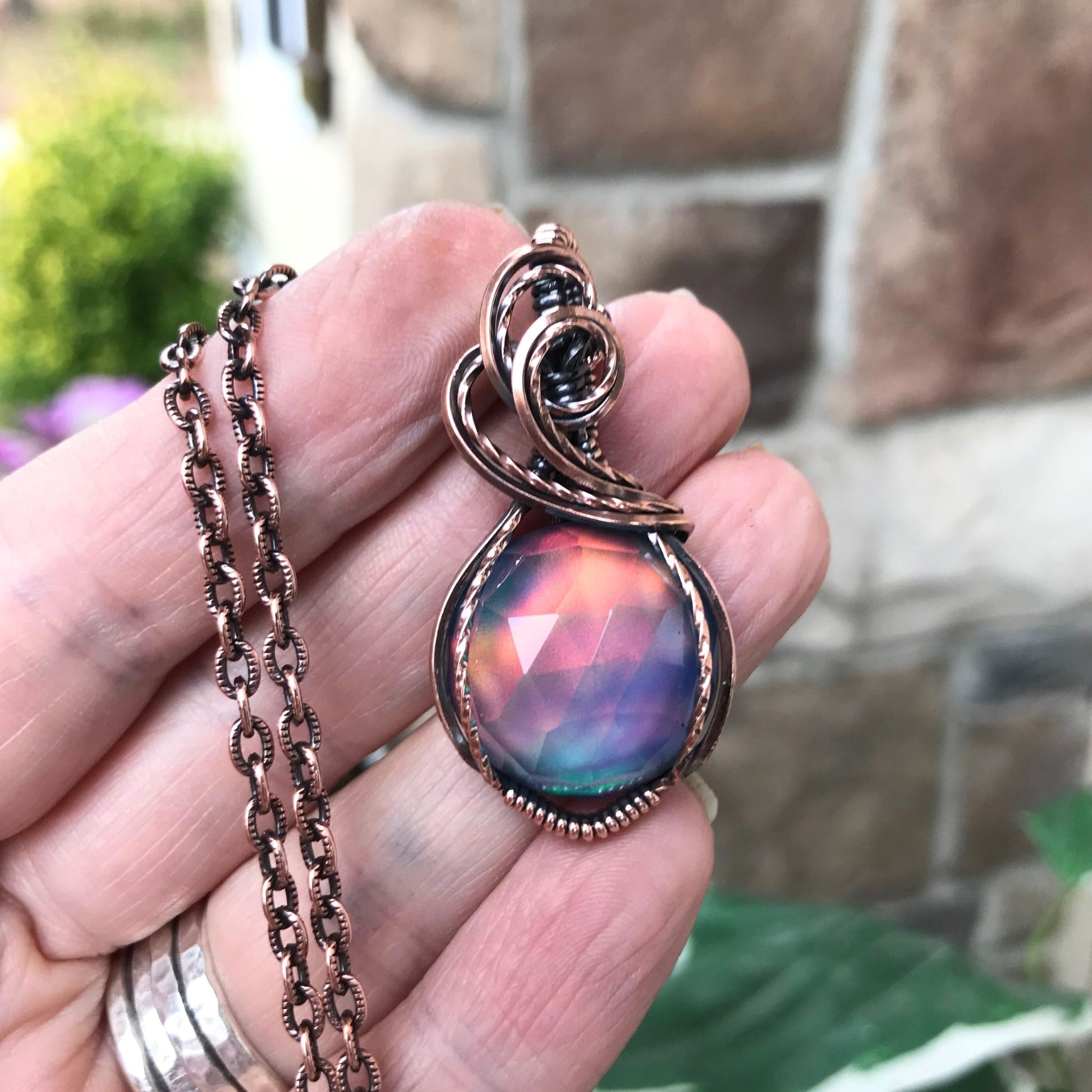 Aurora Opal Blue Green Copper Necklace