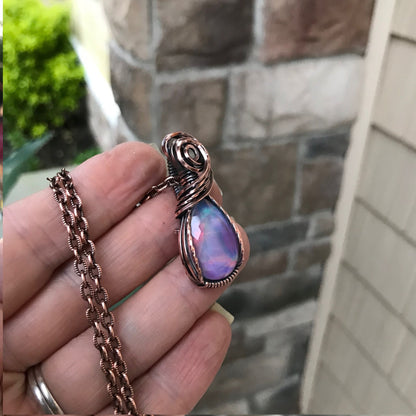 Aurora Opal Teardrop Copper Necklace