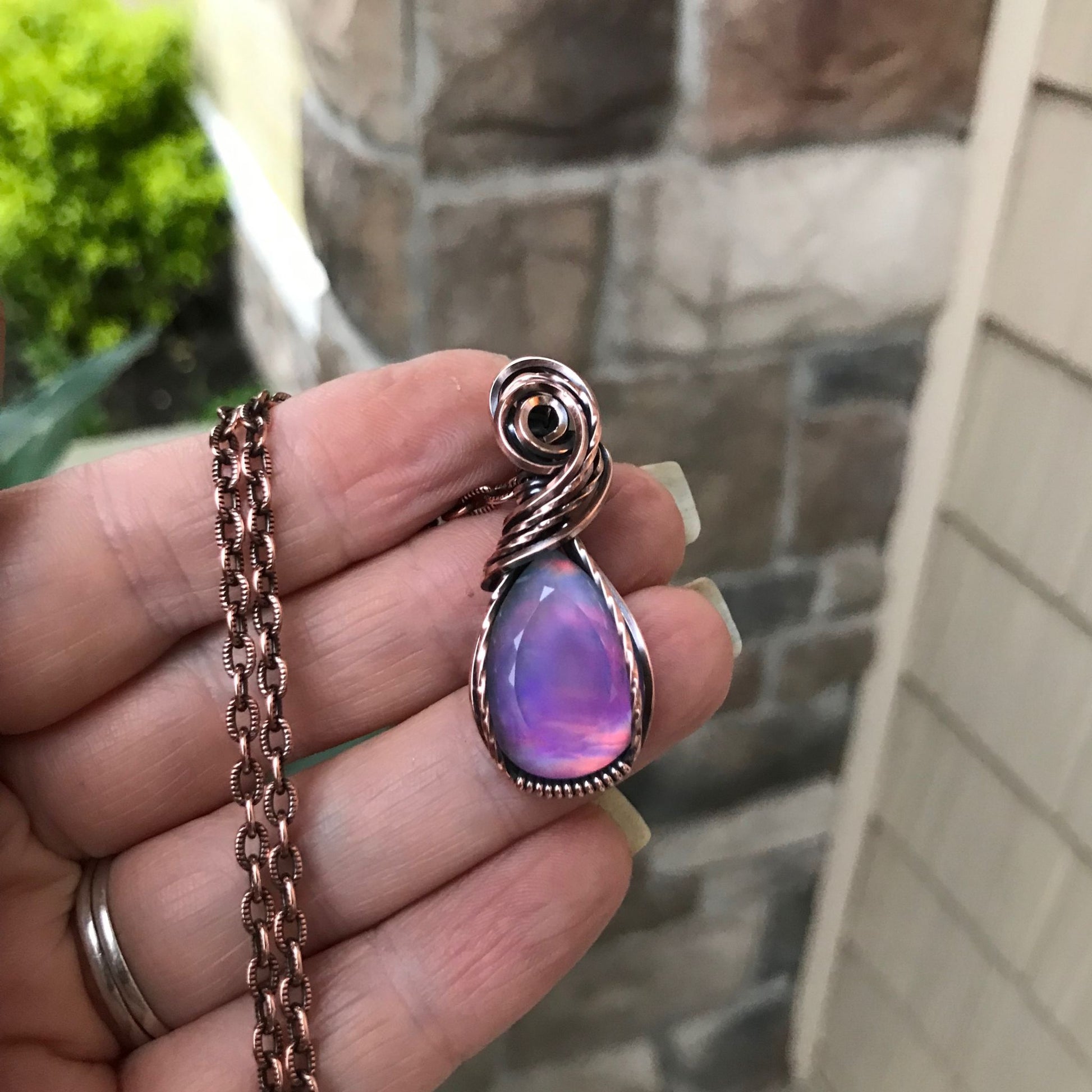 aurora opal copper pendant