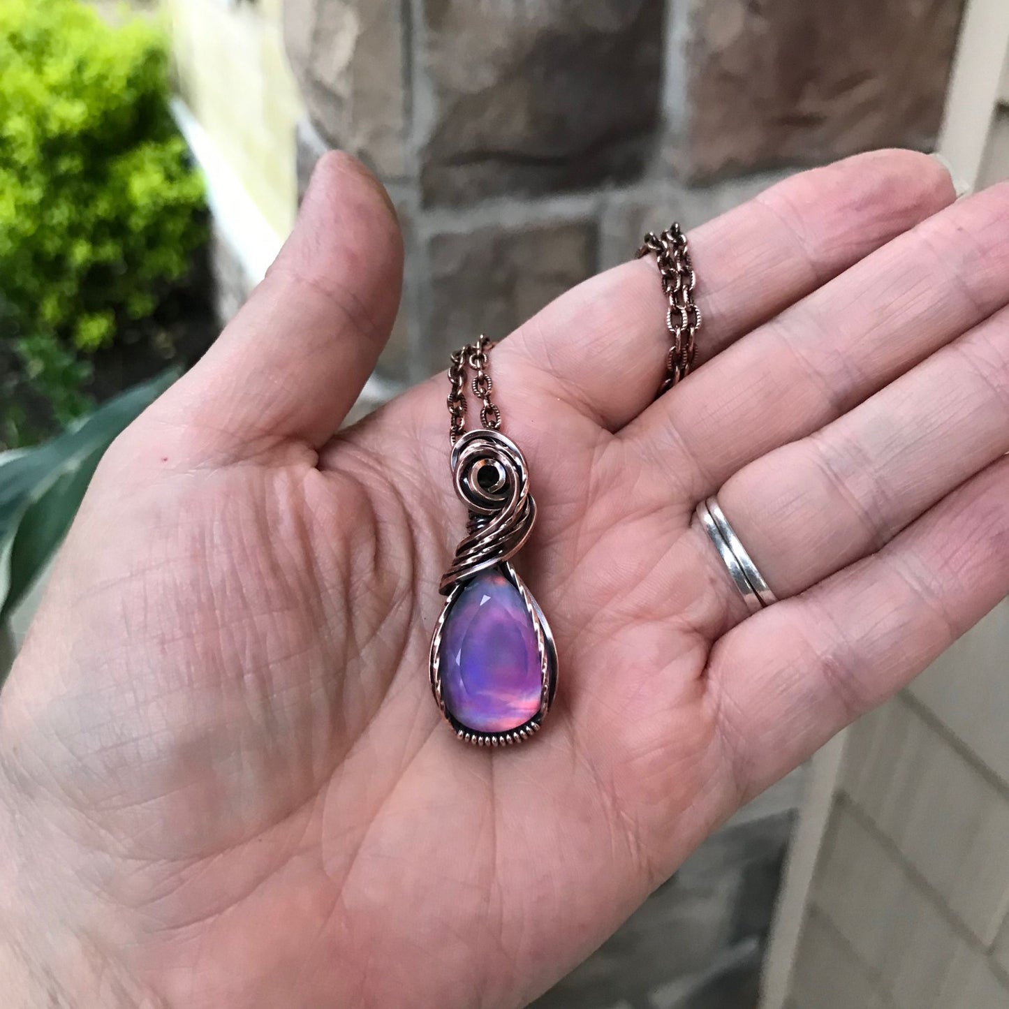Aurora Opal Teardrop Copper Necklace
