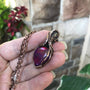 Aurora opal magenta red copper wire wrapped pendant necklace by Moonlet Jewelry
