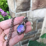 Aurora opal purple and pink copper wire wrapped pendant by Moonlet Jewelry