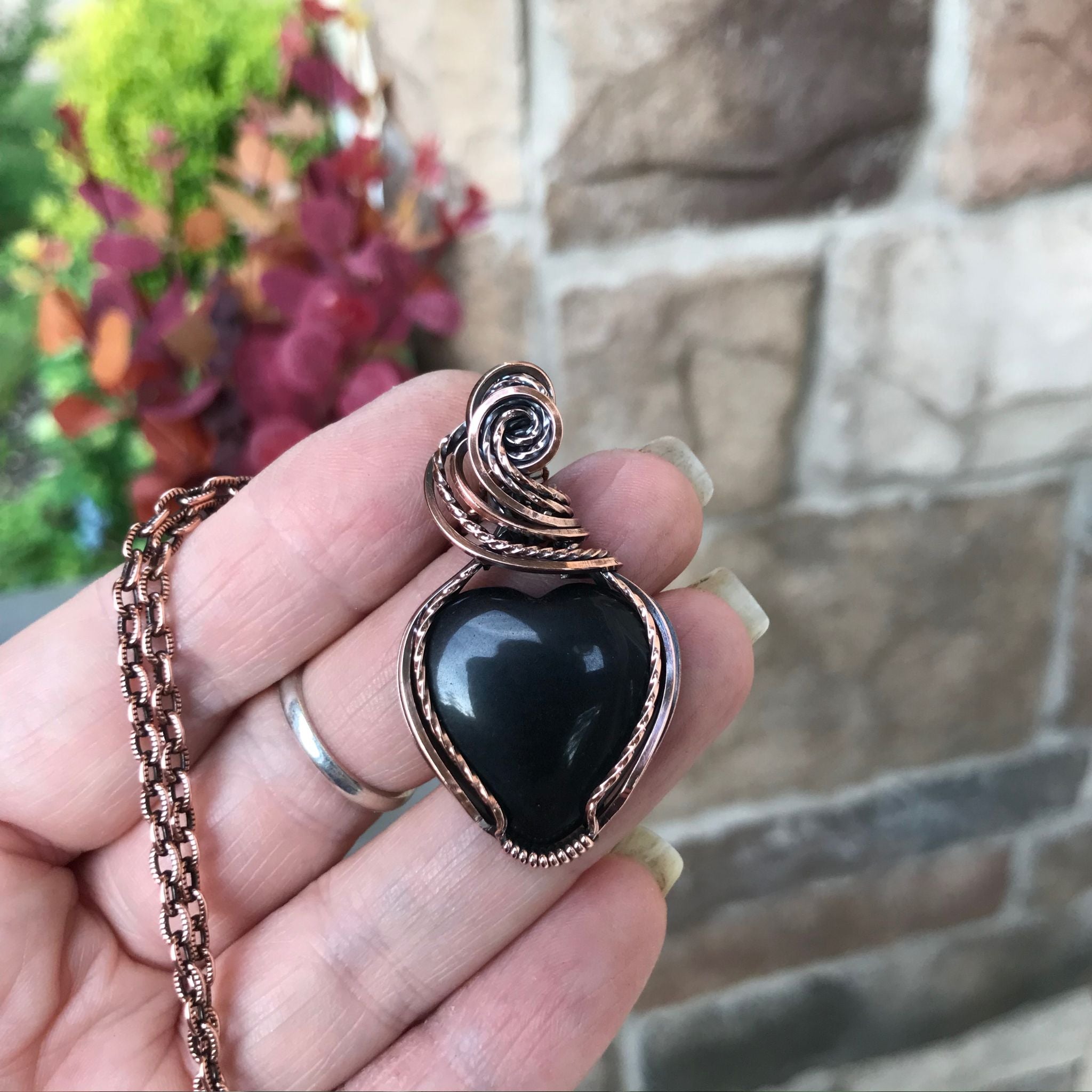 Black Obsidian Heart Copper Necklace