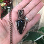 Black onyx druzy with prasiolite copper wire wrapped pendant by Moonlet Jewelry