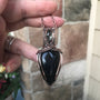 Black onyx druzy with prasiolite copper wire wrapped pendant by Moonlet Jewelry