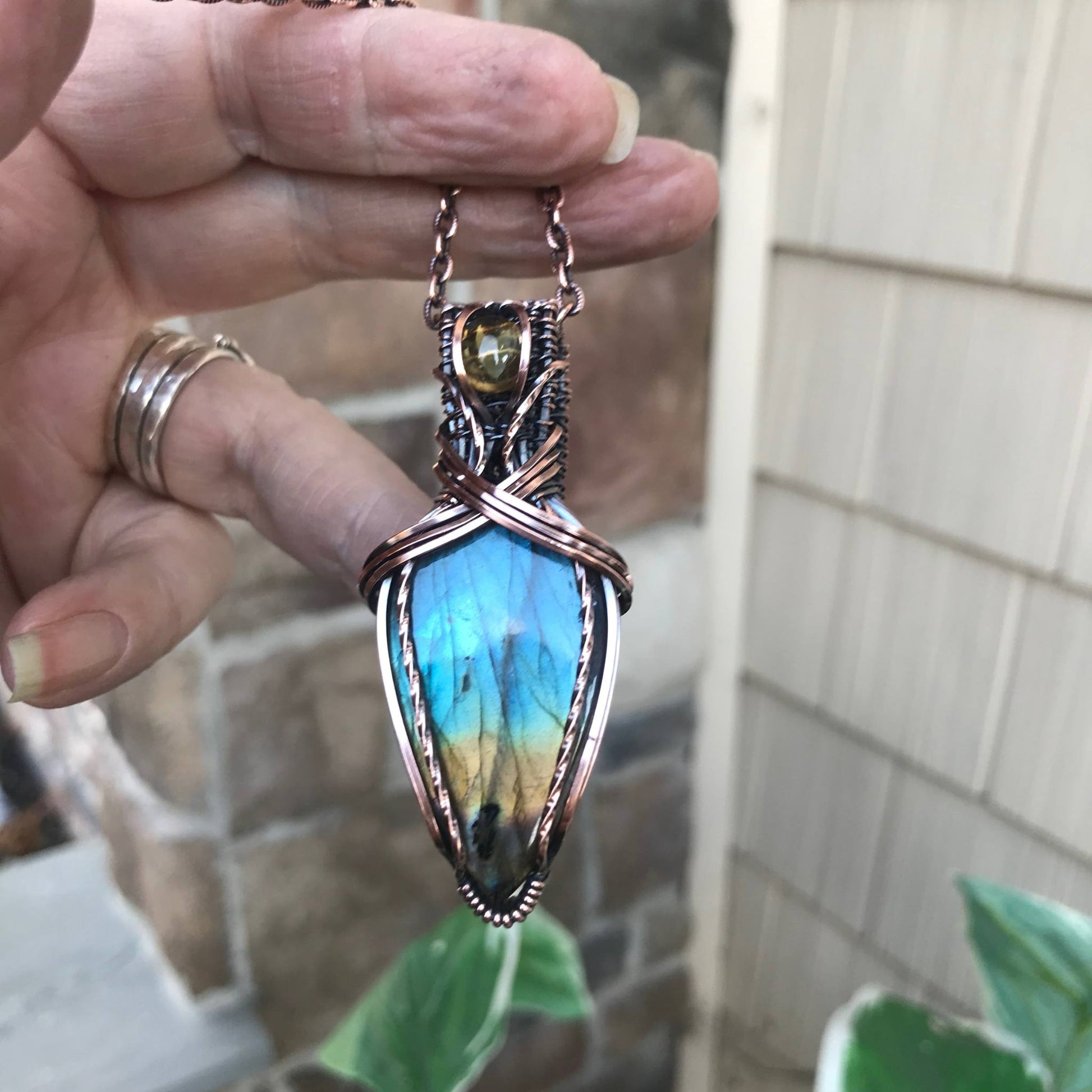 Blue Gold Labradorite with Citrine Copper Necklace