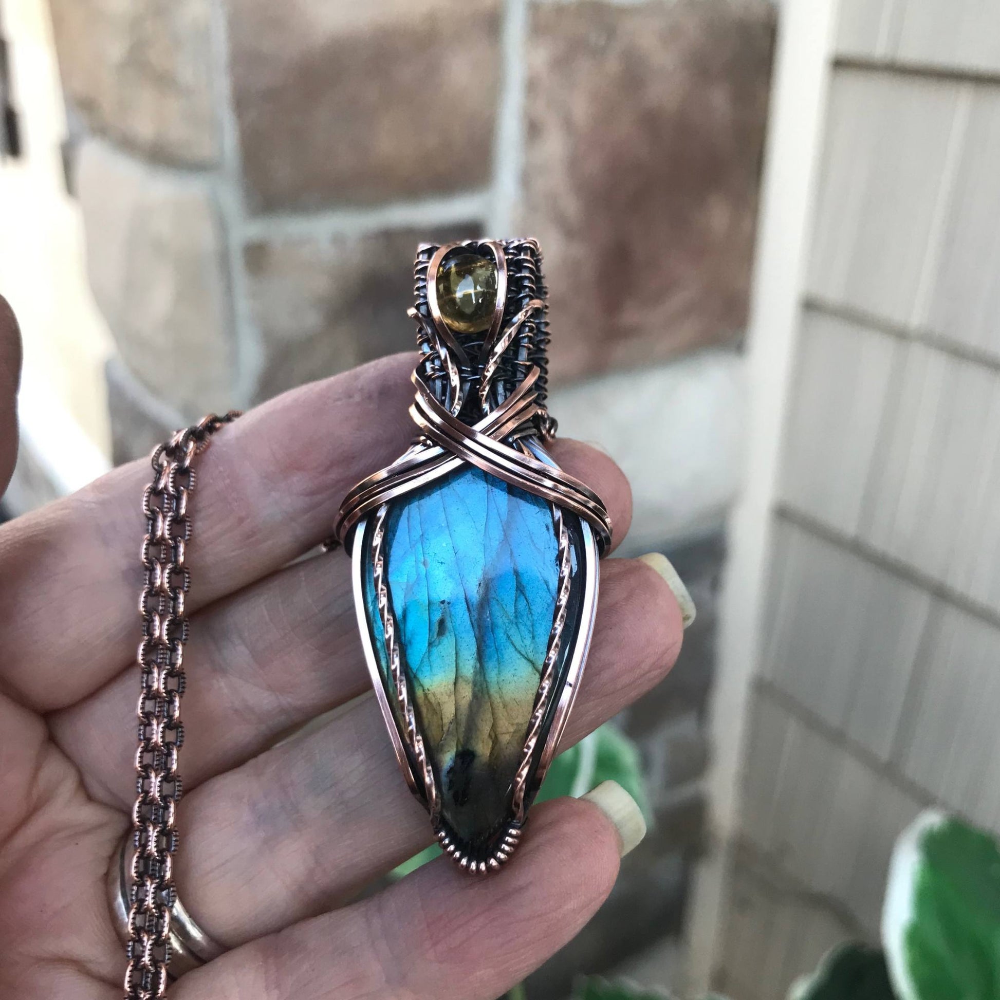 Blue Gold Labradorite with Citrine Copper Necklace