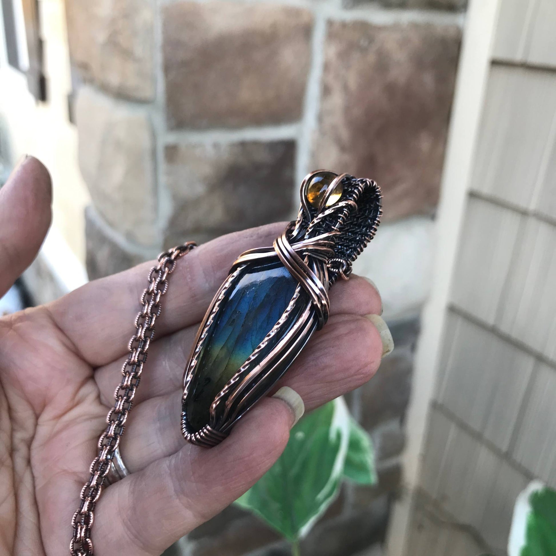 Blue Gold Labradorite with Citrine Copper Necklace