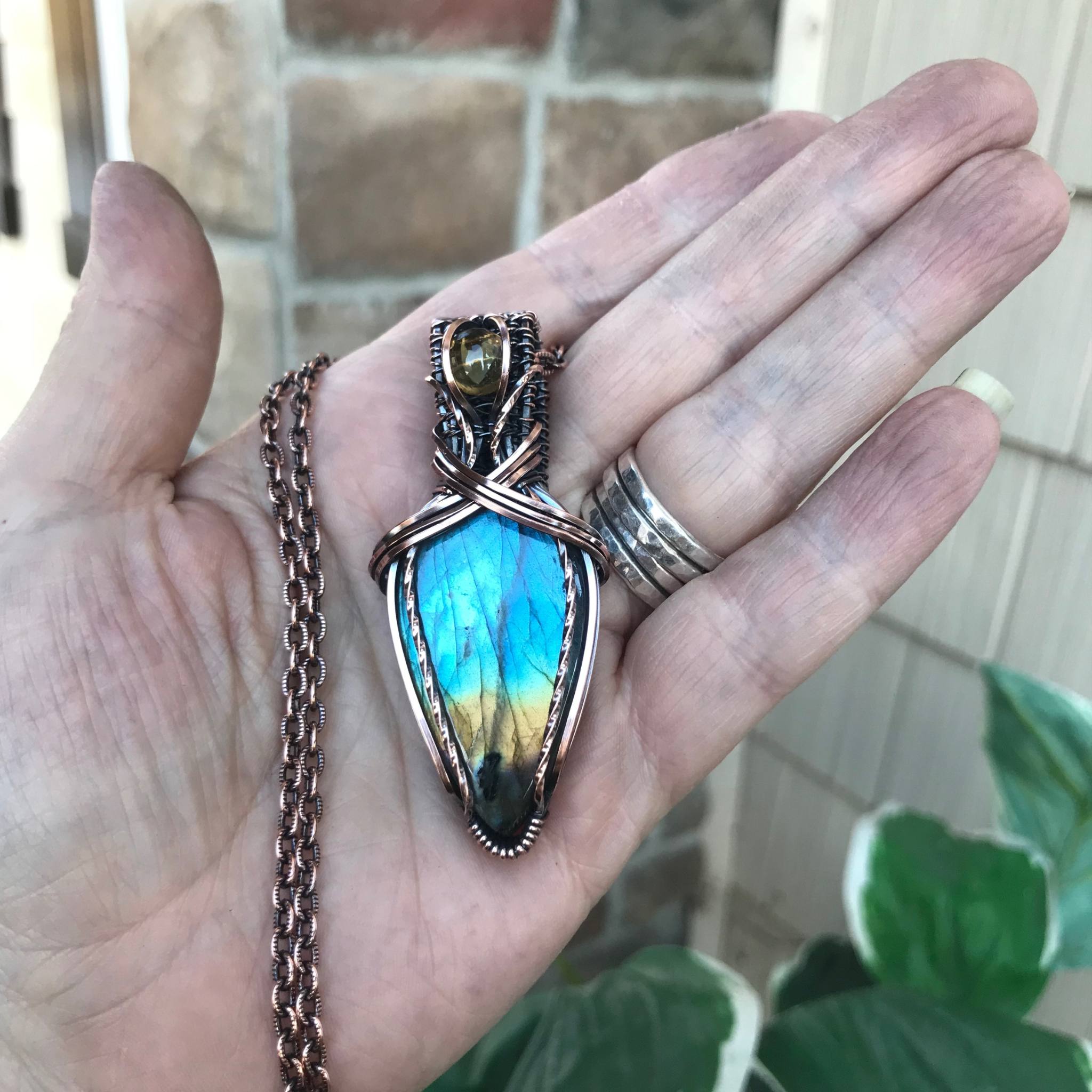 Blue Gold Labradorite with Citrine Copper Necklace