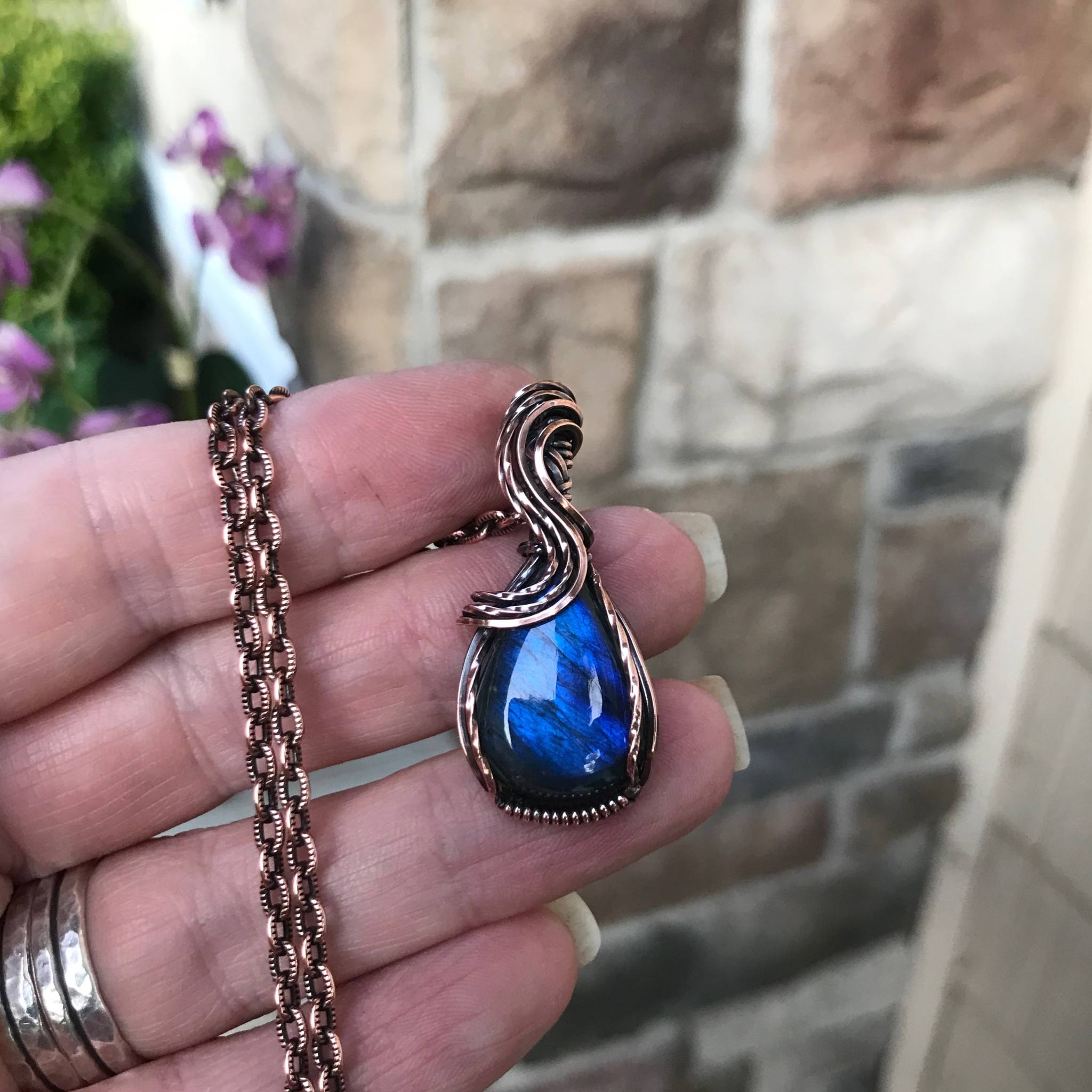 Blue Labradorite Small Copper Pendant