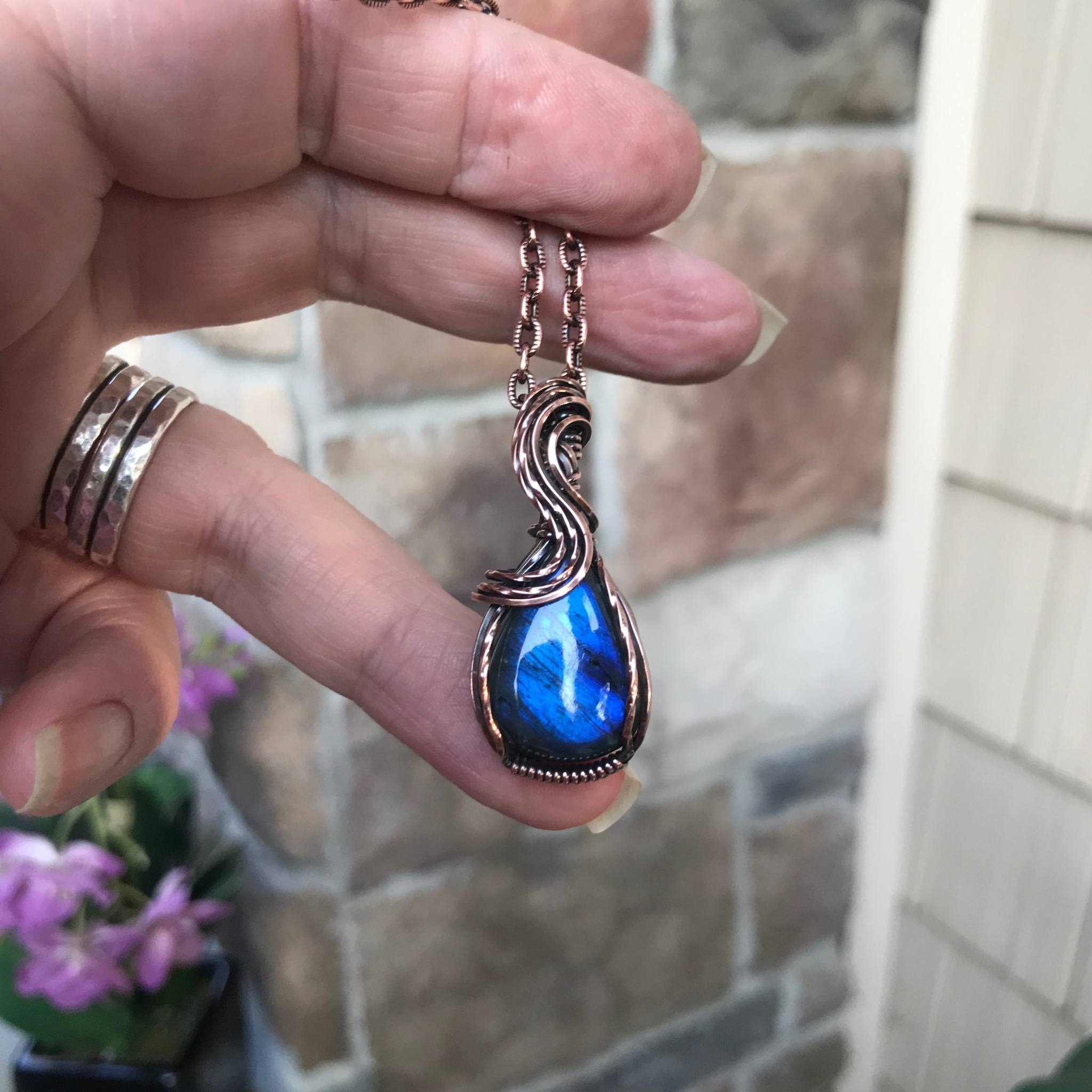 Blue Labradorite Small Copper Pendant