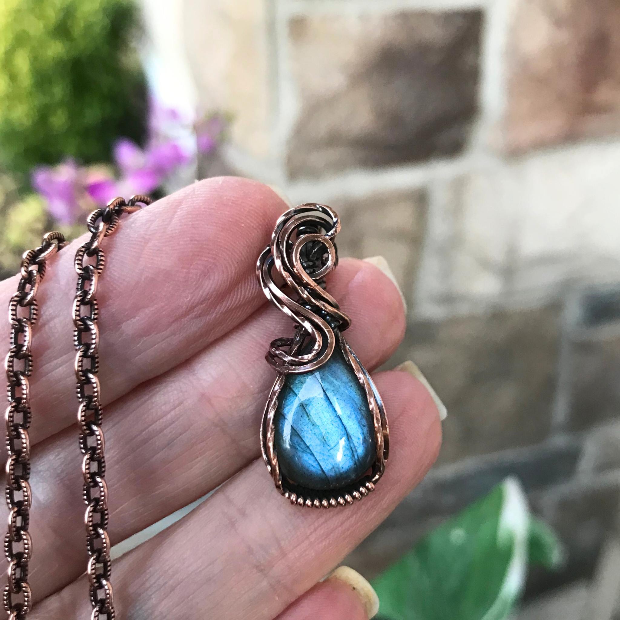 Blue Labradorite Small Copper Pendant