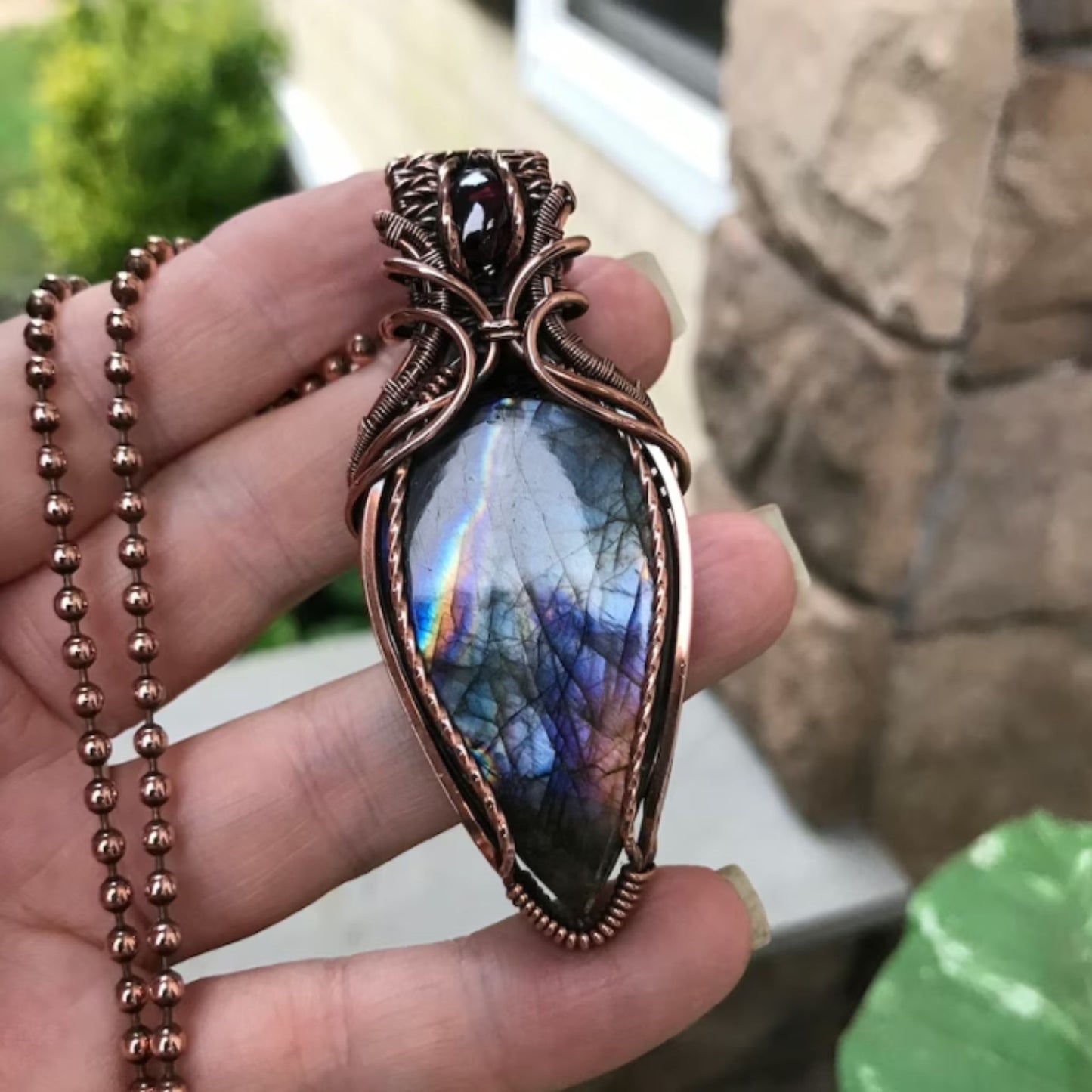 Blue & Purple Labradorite & Garnet Copper Necklace