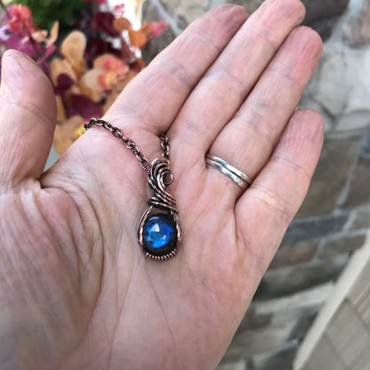Mini Blue Labradorite Swirly Copper Necklace
