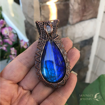 blue labradorite moonstone wire weave pendant moonlet jewelry