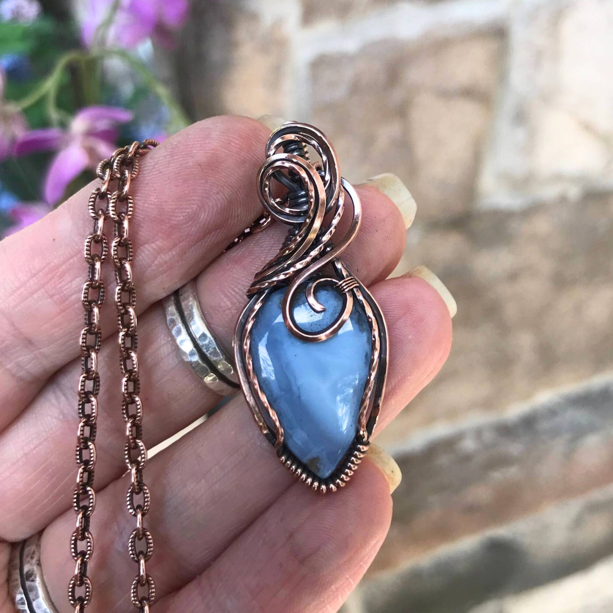 Blue Opal Copper Pendant