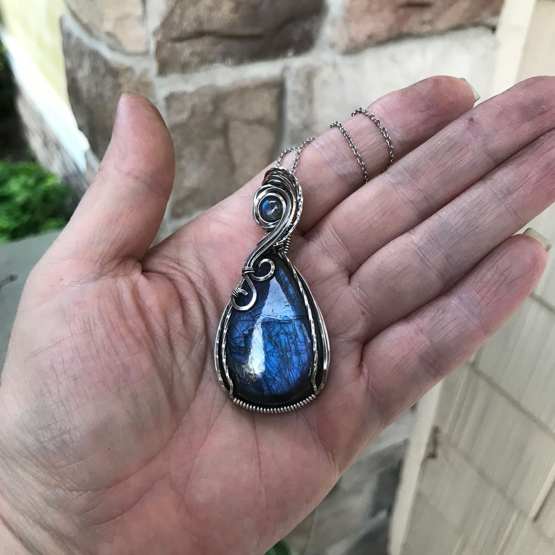 Blue Purple Labradorite Silver Pendant