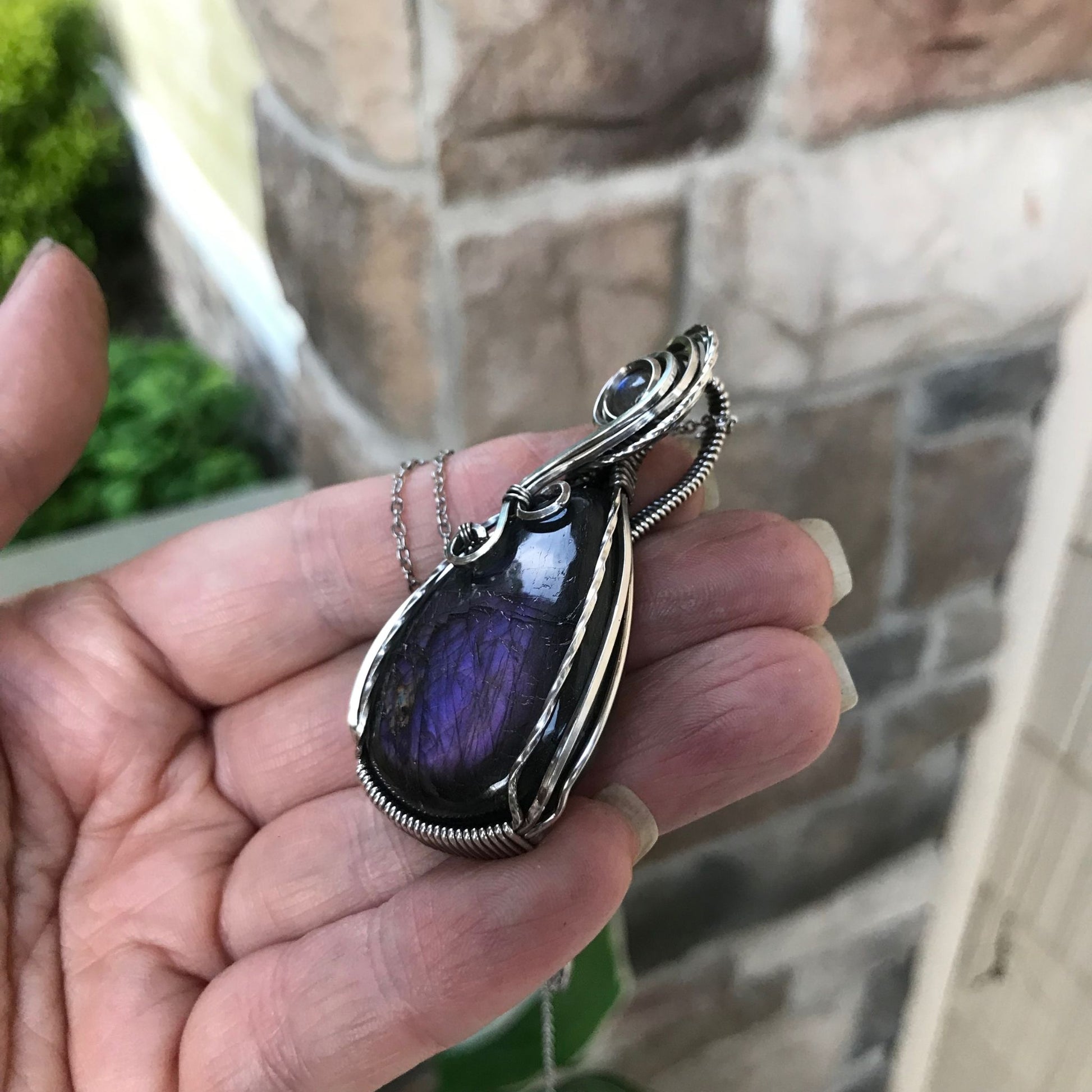 Blue Purple Labradorite Silver Pendant