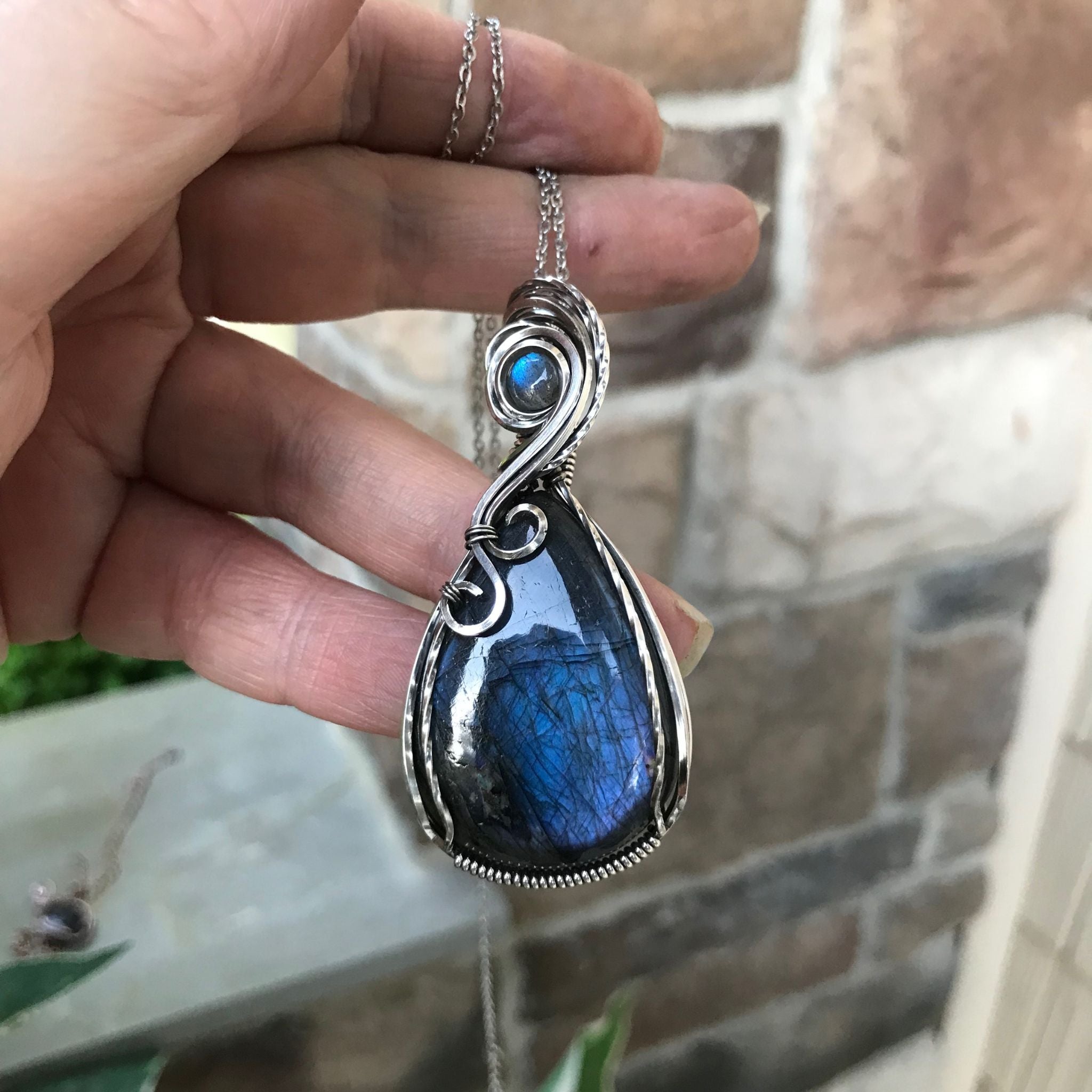 Blue Purple Labradorite Silver Pendant