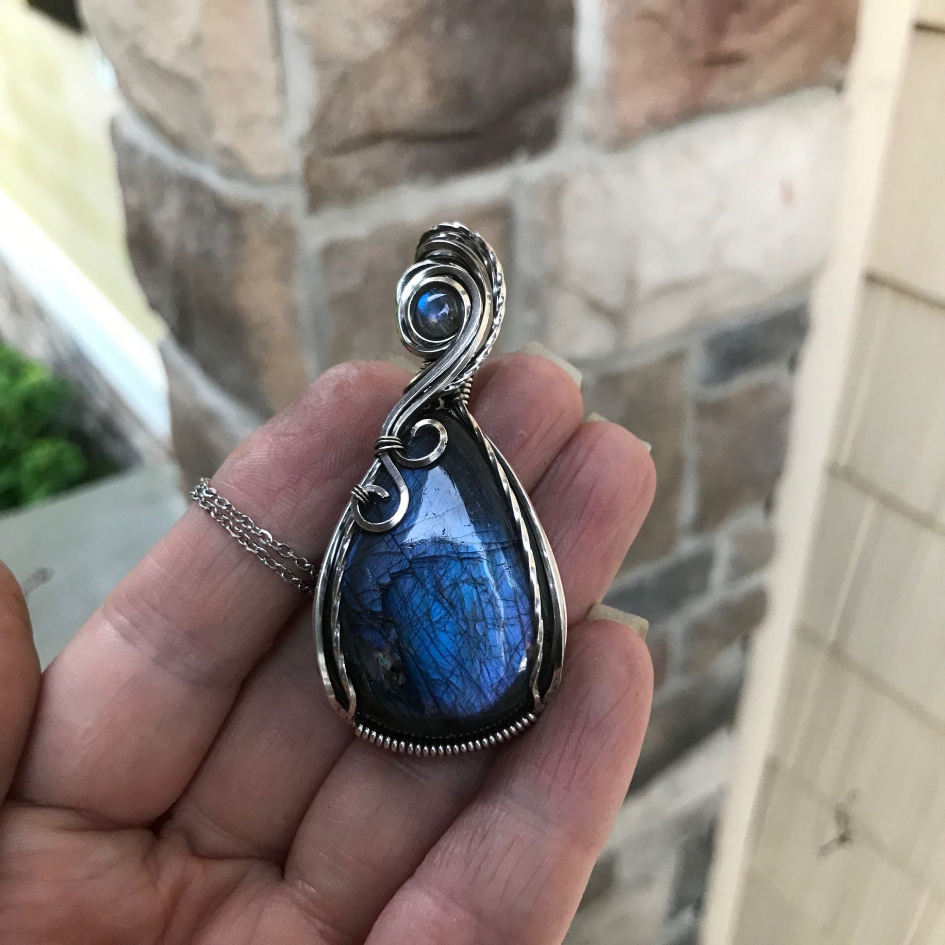 Blue Purple Labradorite Silver Pendant