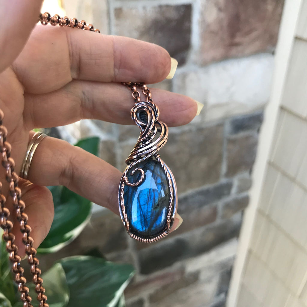 blue labradorite copper pendant