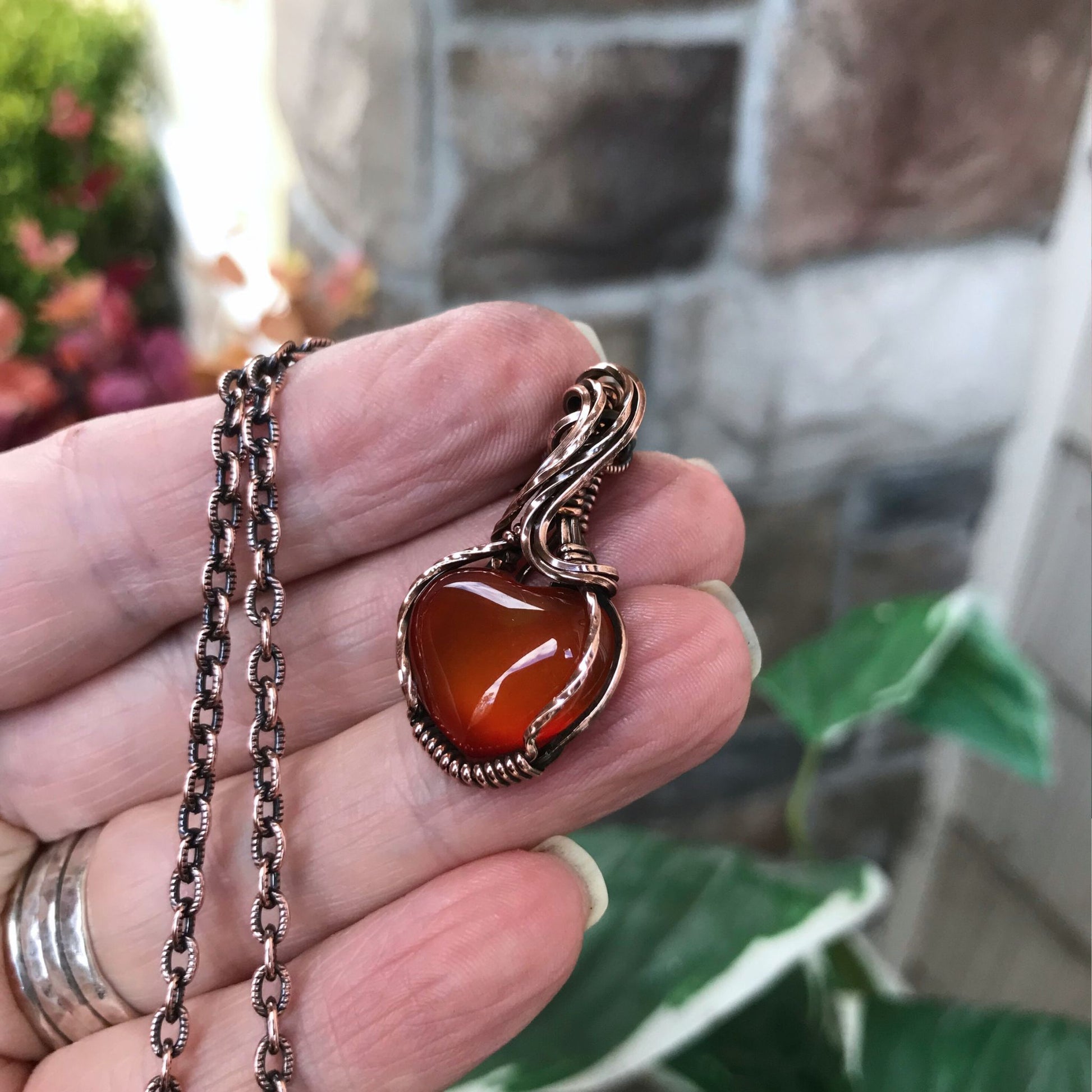 Carnelian Mini Heart Copper Pendant