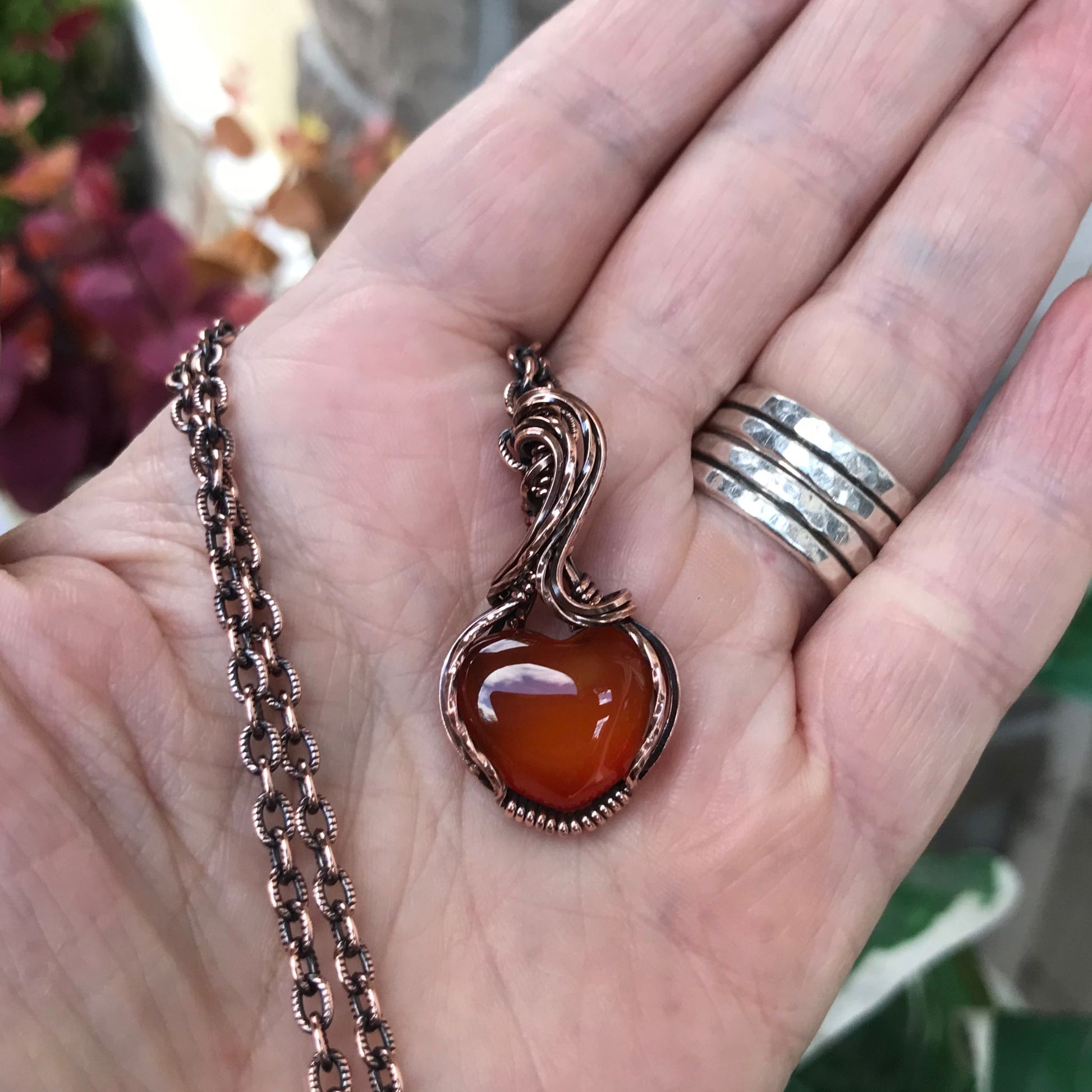 Carnelian Mini Heart Copper Pendant