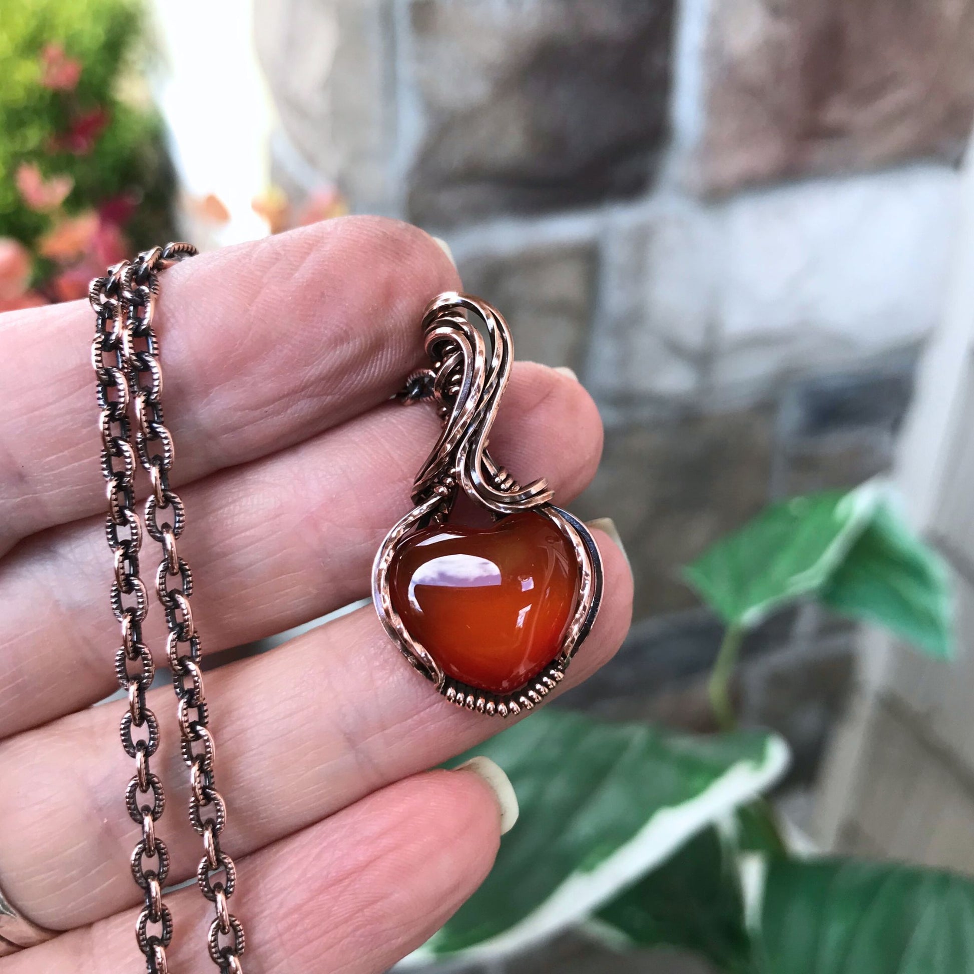 Carnelian Mini Heart Copper Pendant