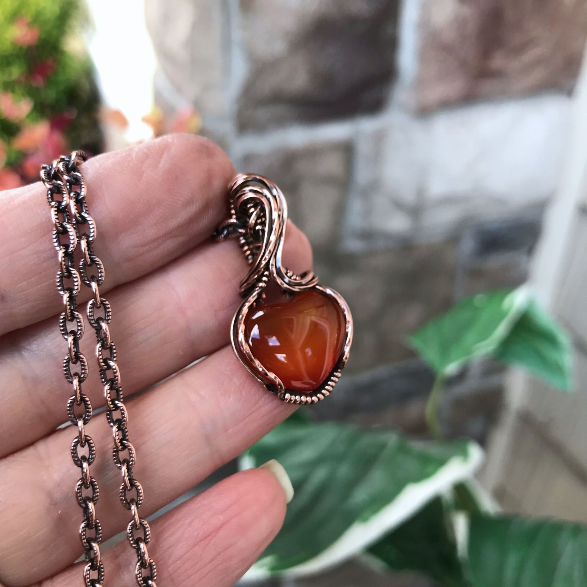 Carnelian Mini Heart Copper Pendant