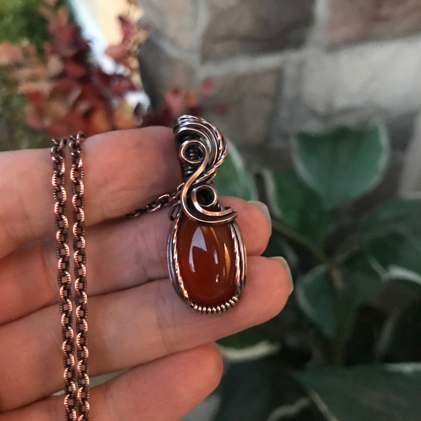 carnelian small copper oval necklace moonlet jewelry