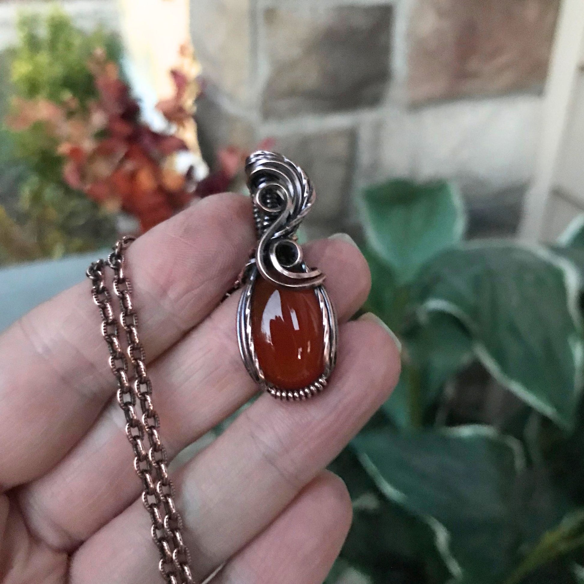 carnelian small copper oval necklace moonlet jewelry