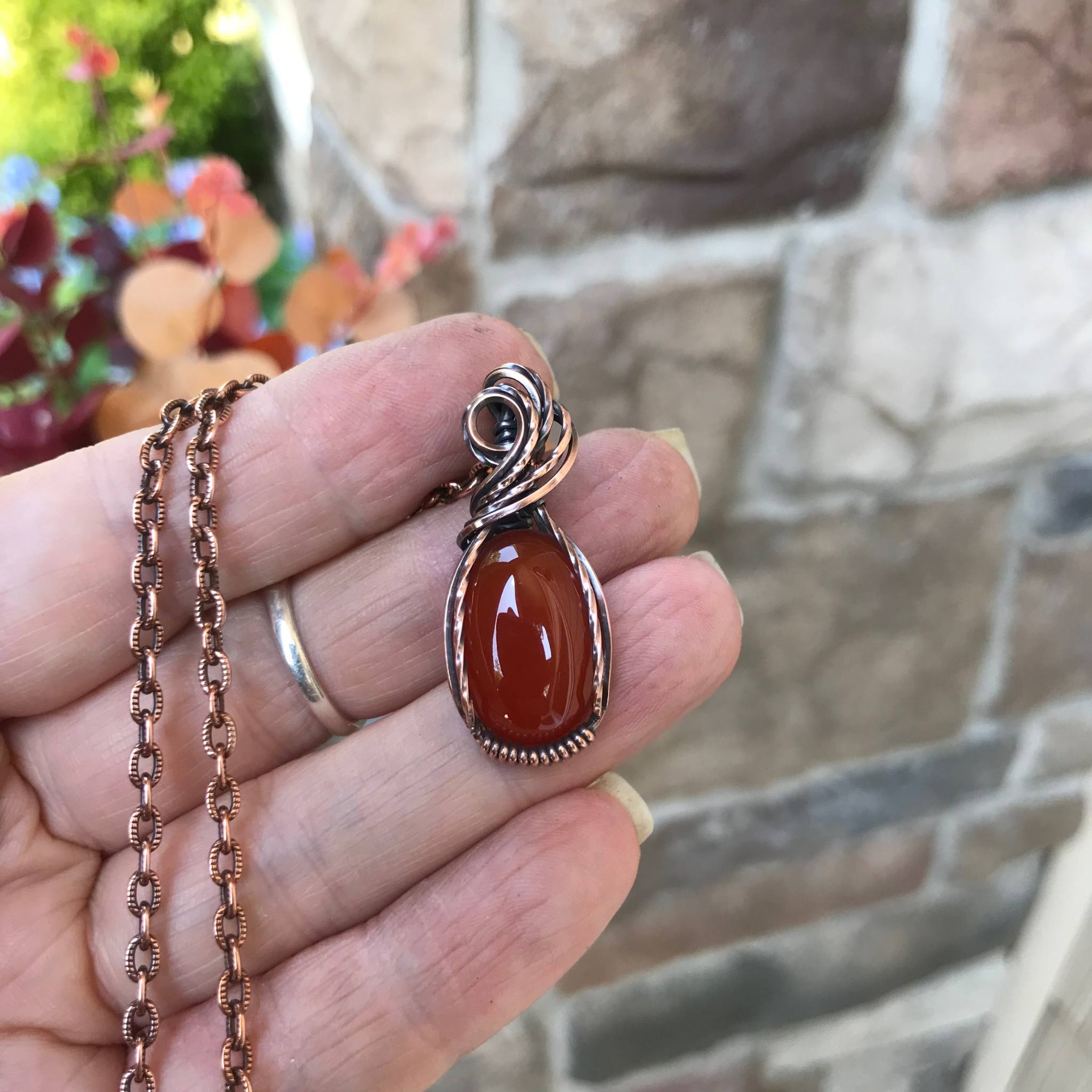 Carnelian Small Oval Copper Necklace