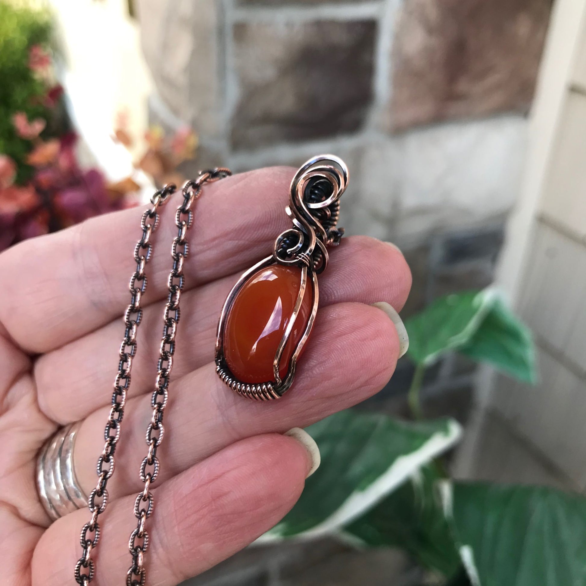 Carnelian Small Swirly Copper Necklace