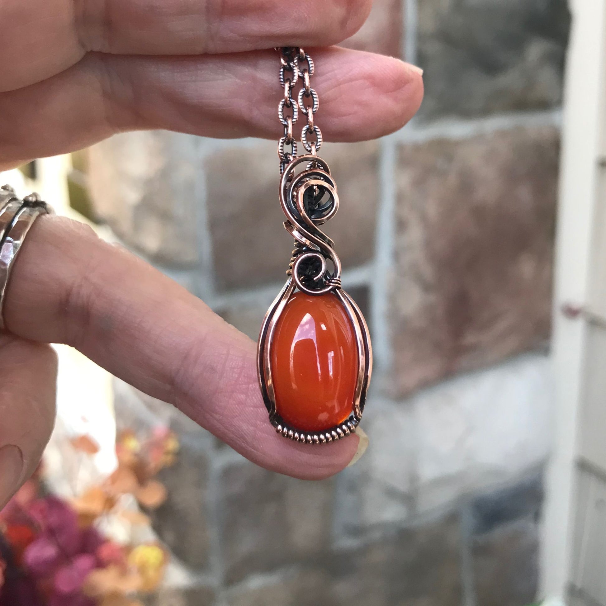 Carnelian Small Swirly Copper Necklace